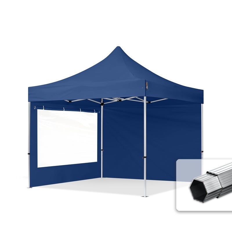 3x3m Namiot Ekspresowy PROFESSIONAL Alu 40mm, ze ścianami bocznymi, okna panoramiczne, niebieski