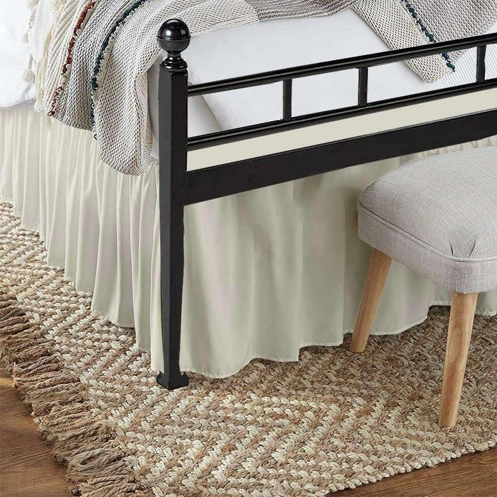 Cache-sommier à volants, cache-sommier, cache-sommier en polyester, cache-sommier à trois côtés (beige, 100 x 200 cm - hauteur 38 cm) - 6