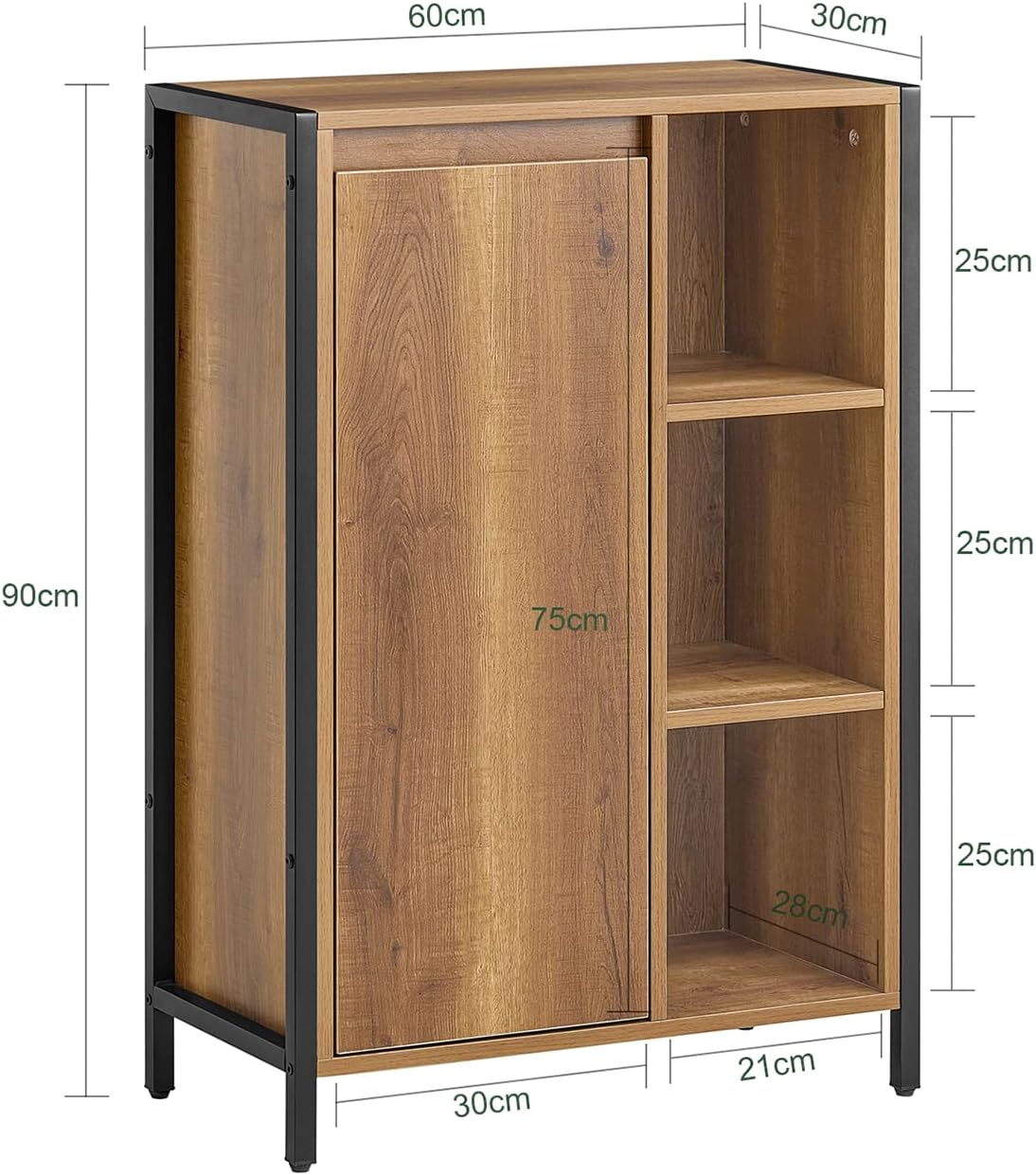 SoBuy BZR65-PF Meuble Bas de Salle de Bain avec Bac à Linge avec 3 Compartiments et 1 Panier à Linge, Style Industriel - 3