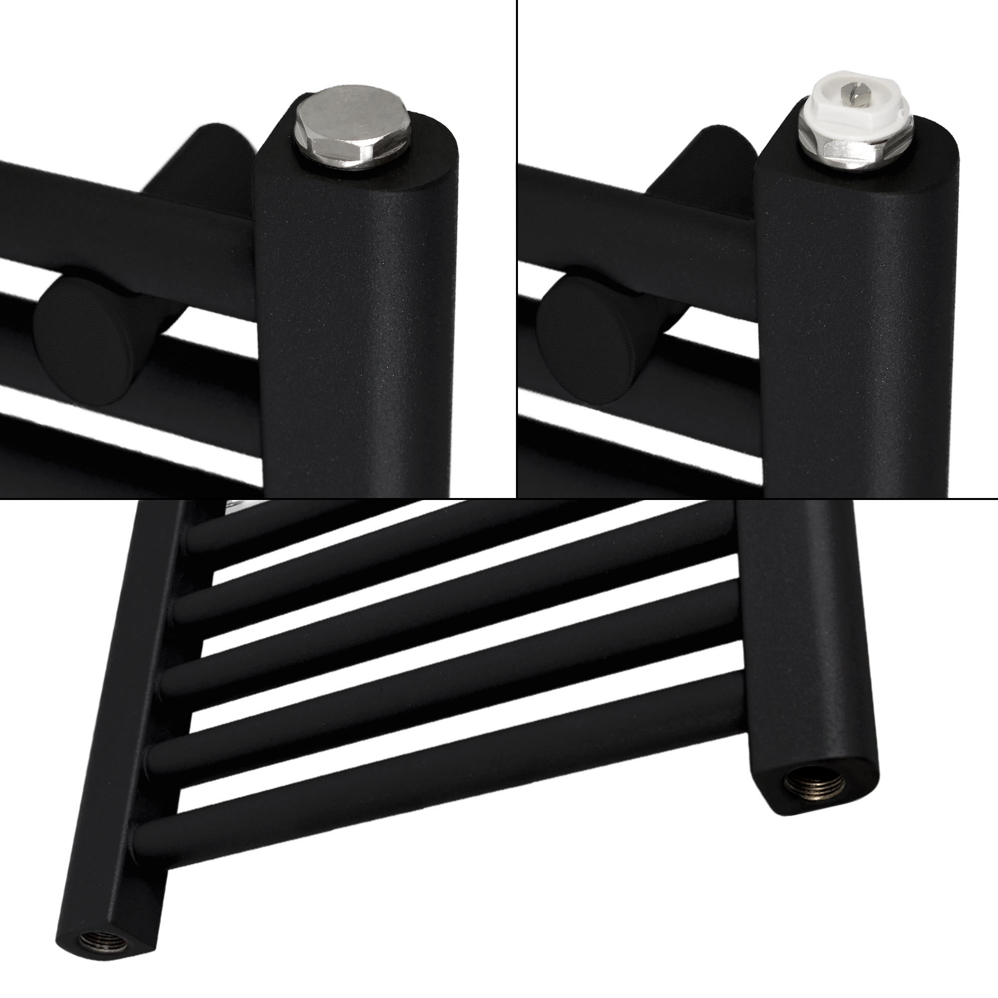 Scaldasalviette curvo in acciaio nero ingresso laterale 40x150 cm - 2