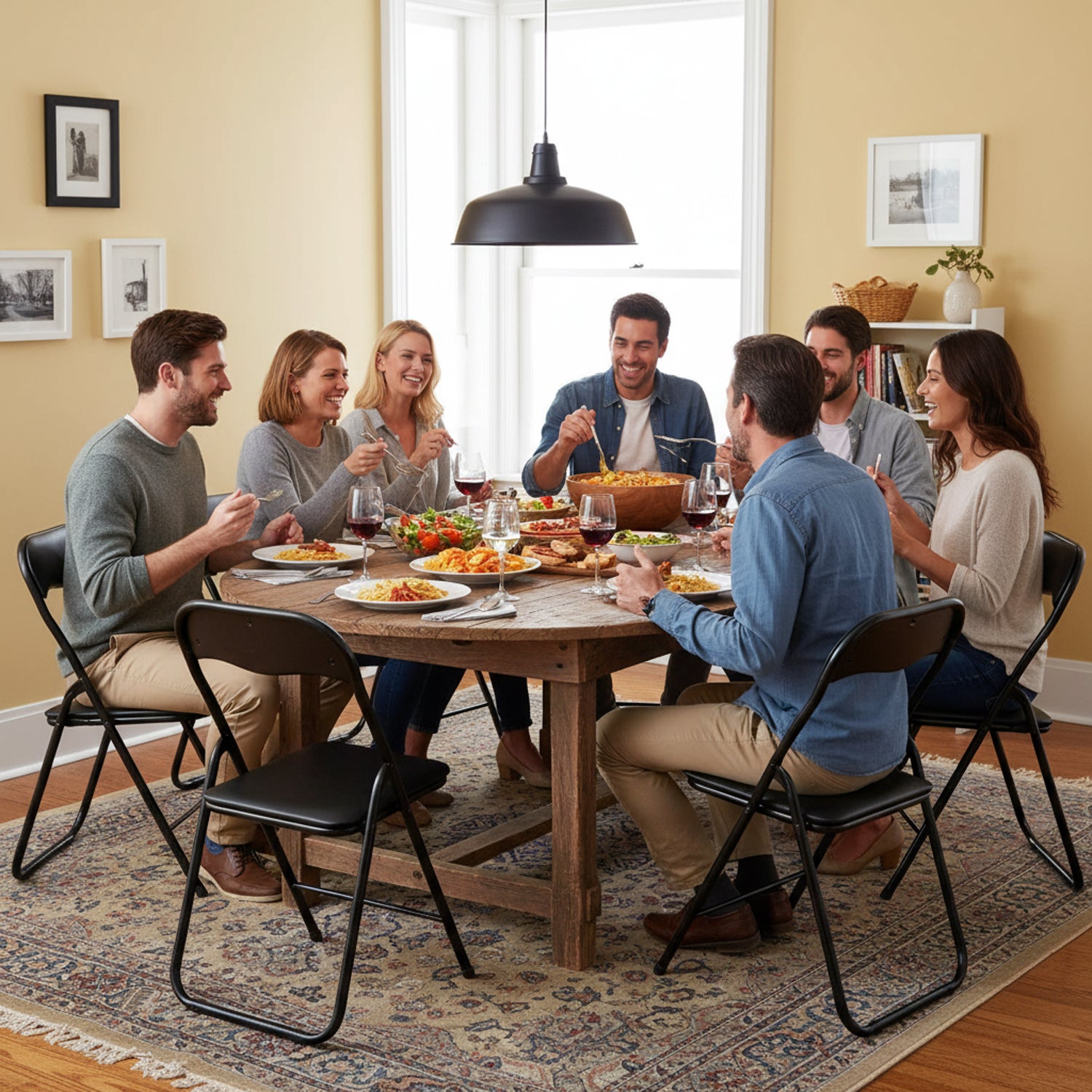 Set Di 6 Sedie Pieghevoli Con Struttura In Ferro Imbottite Salvaspazio Per Giardino Sala Riunioni Eventi Cucina (Nero/Nero) - 3