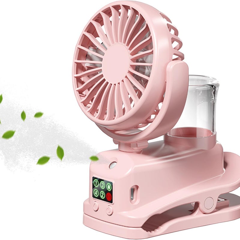 Miniaturowy, przenośny wentylator z klipsem, ładowany przez USB, 4 regulowane prędkości, odpowiedni do domu, wózka, biura lub na zewnątrz, różowy