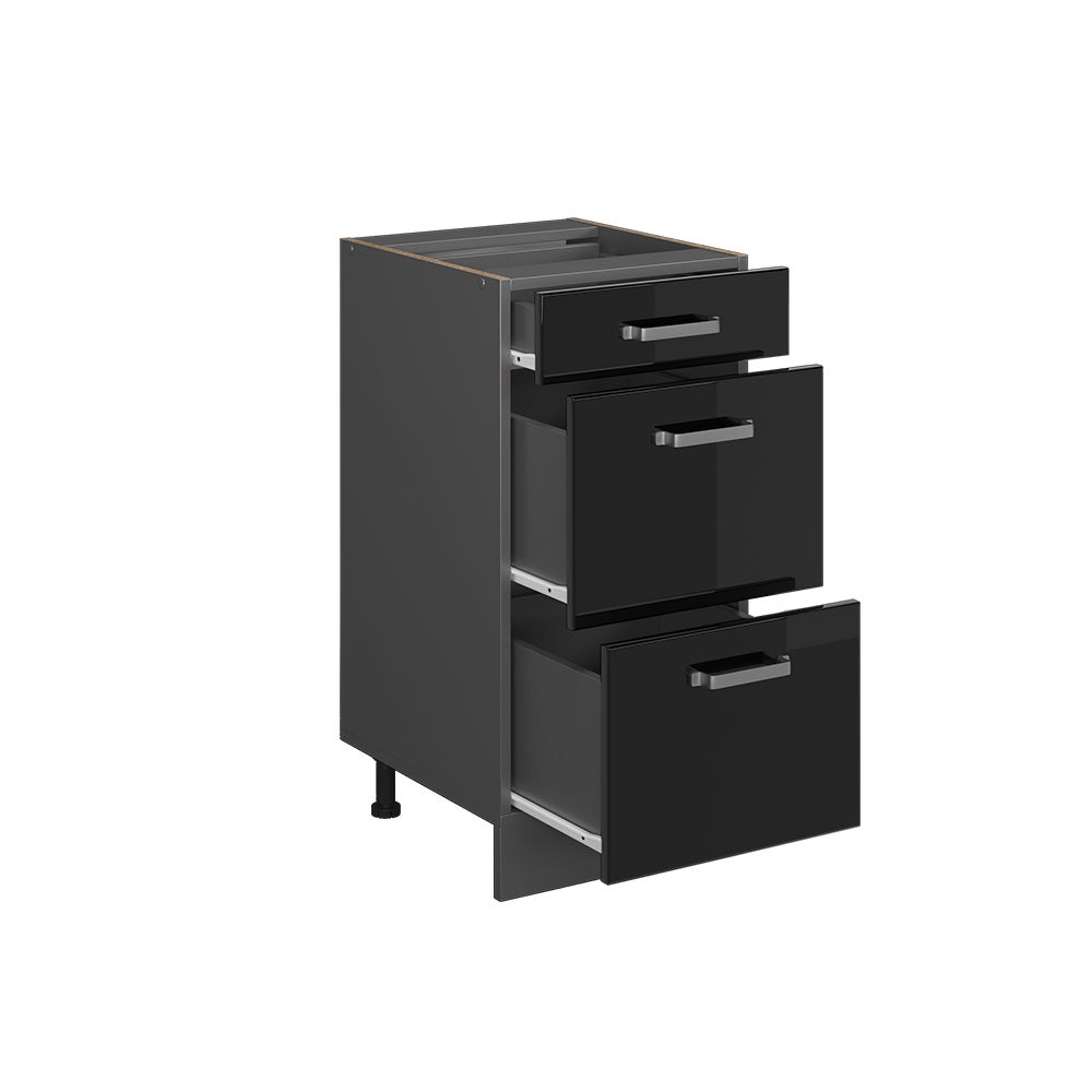 Vicco Meuble cuisine R-Line, Noir Haute brillance, 40cm avec tiroirs, sans PT - 4