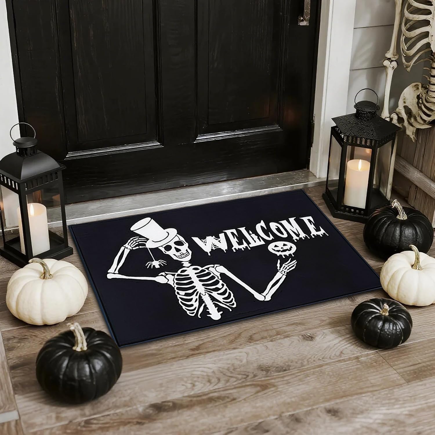 Wycieraczka na Halloween, 60x40 cm Straszna mata szkieletowa, wycieraczka horror, Straszna mata podłogowa na Halloween ze szkieletem, do dekoracji