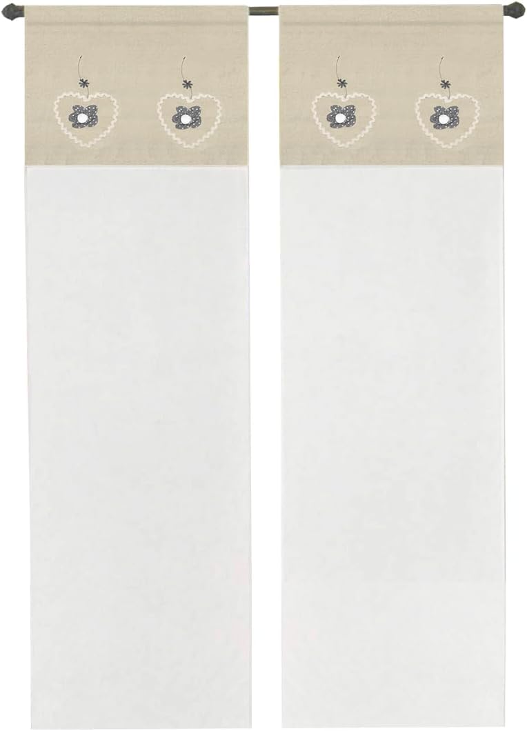 Cortina ventana puerta interior 60x240 cm par 2 uds. corazón vintage chic tela semitransparente gris
