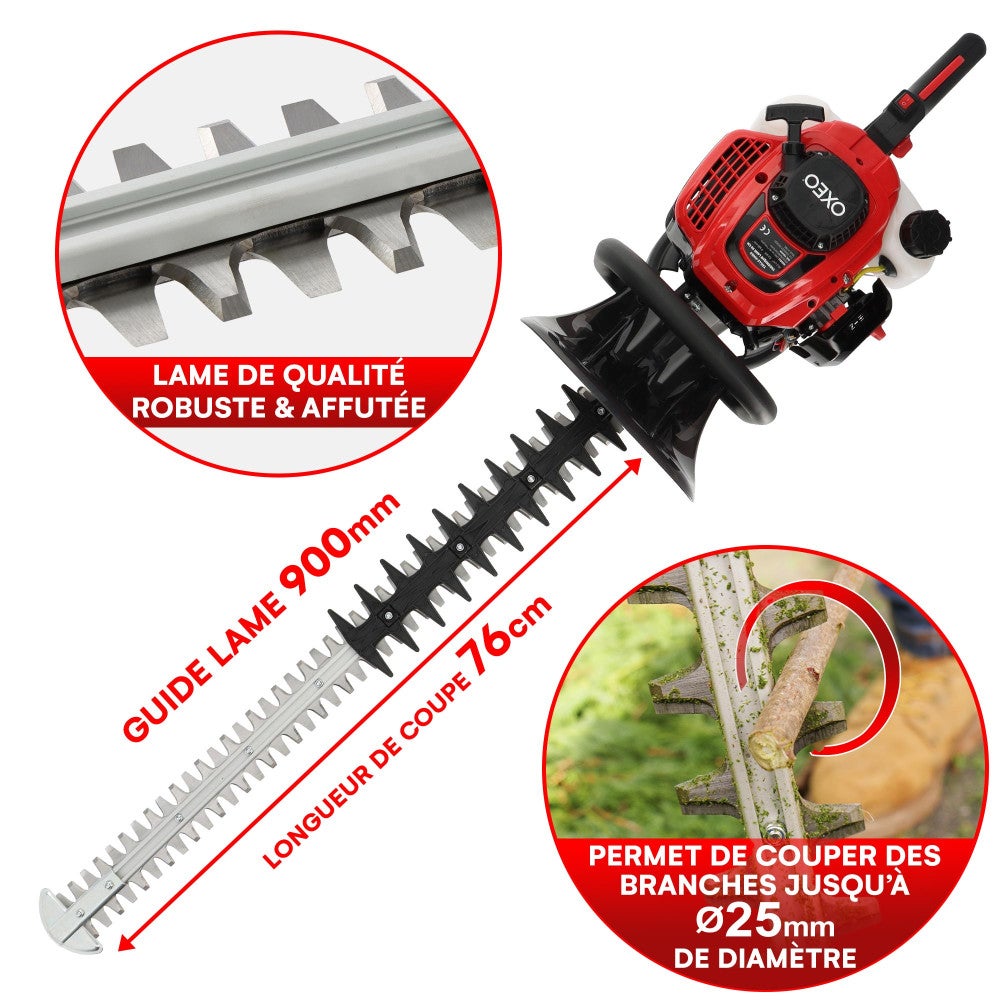Taille haie thermique PRO - Moteur 2 temps 22,5 cm³ - Grande Lame 76cm - léger - Anti-vibrations - Poignée rotative - 3