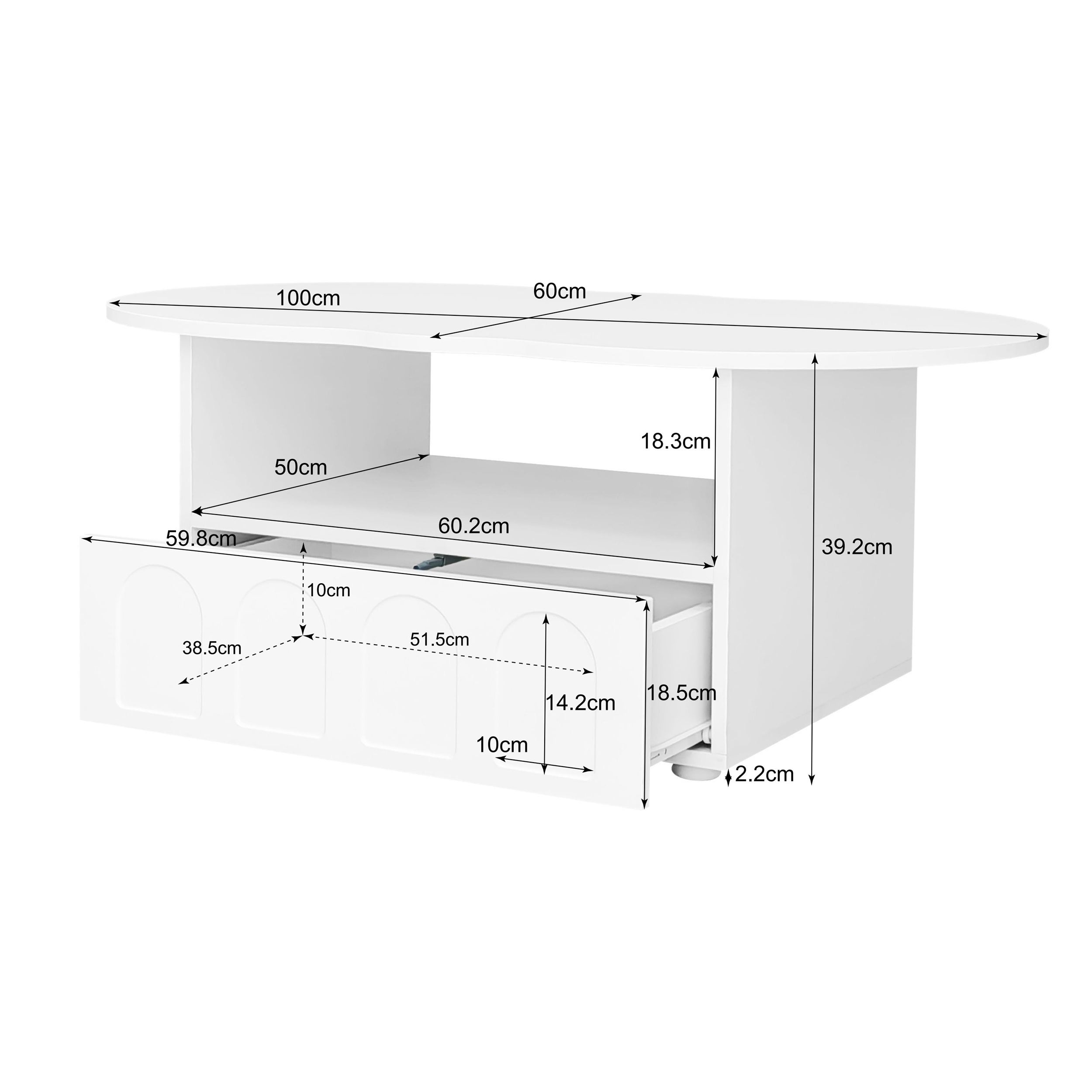 Table basse avec tiroirs et compartiment ouvert - plateau en forme de nuage - Blanc - 4