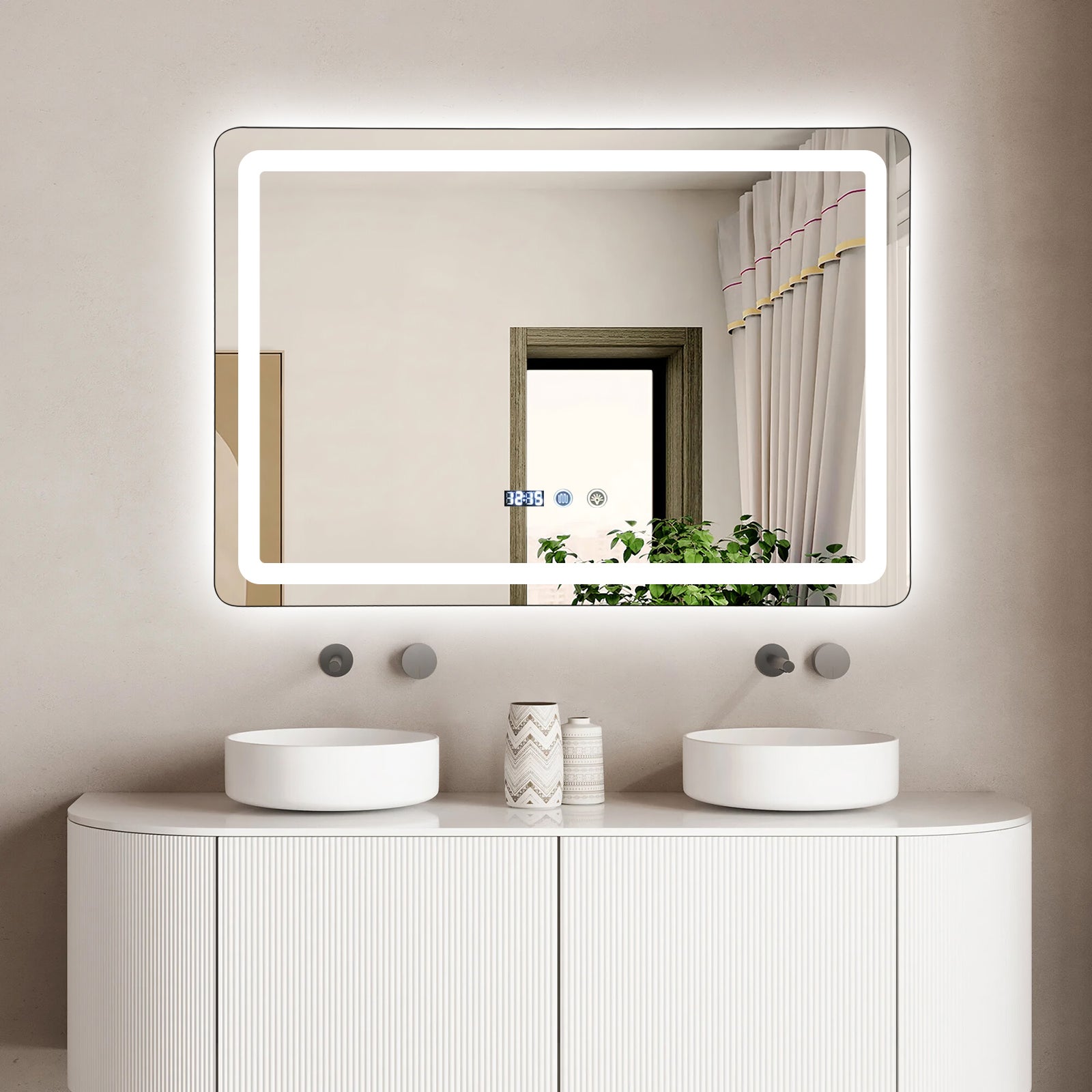 Lustro LED łazienkowe 100x60cm inteligentne oświetlenie 3000K-6000K regulacja jasności HD szkło hartowane anti-para premium