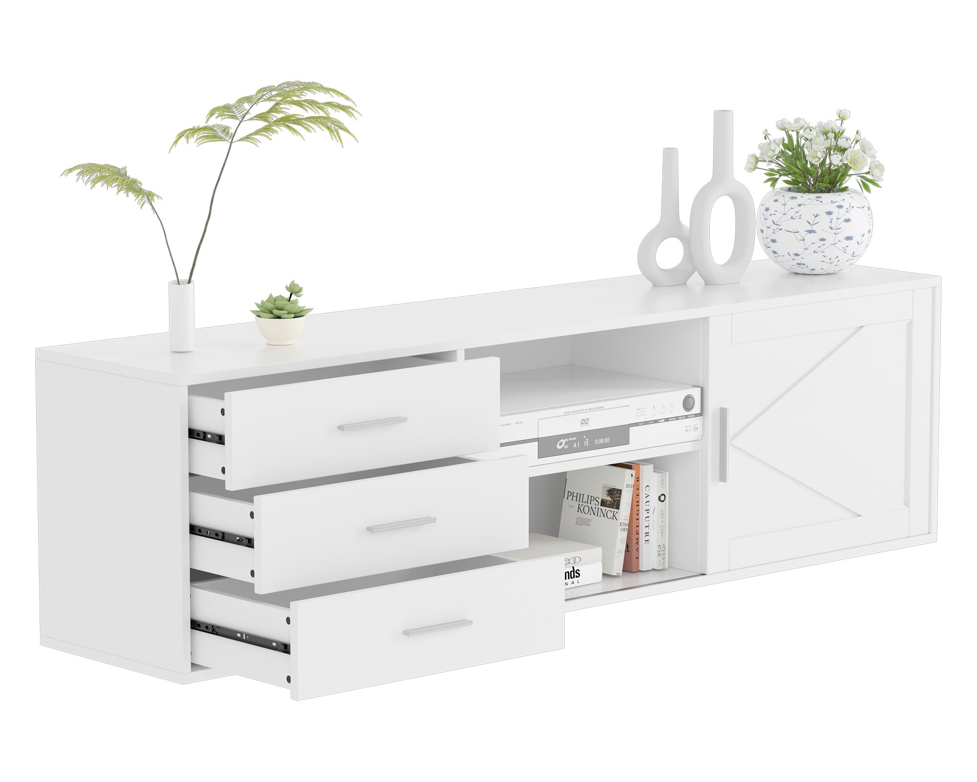 HOMAVO Meuble TV 160 cm – Meuble TV Avec 3 Tiroirs Et 1 Portes Coulissantes, Rangement Pratique - 9