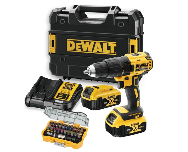 Perceuse visseuse dewalt 18v xr - 2 batteries 4.0 ah li-ion + chargeur + coffret + coffret d'embouts - dcd777m2ta