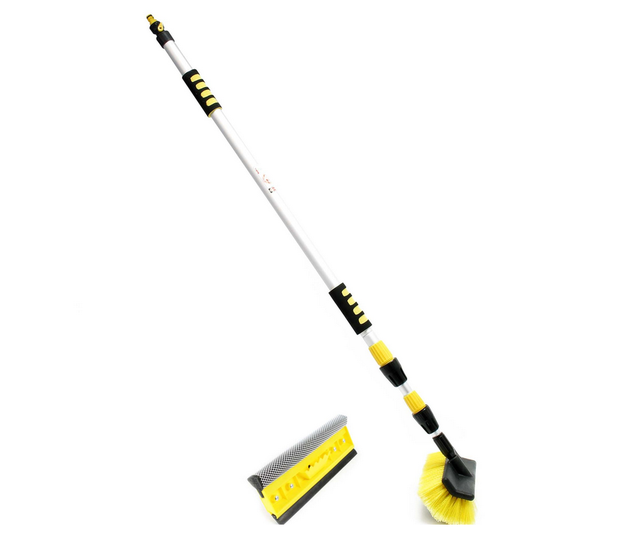 Kit de nettoyage 2 en 1 télescopique 145 à 300 cm avec brosse éponge et raclette pour voiture camion et utilitaire