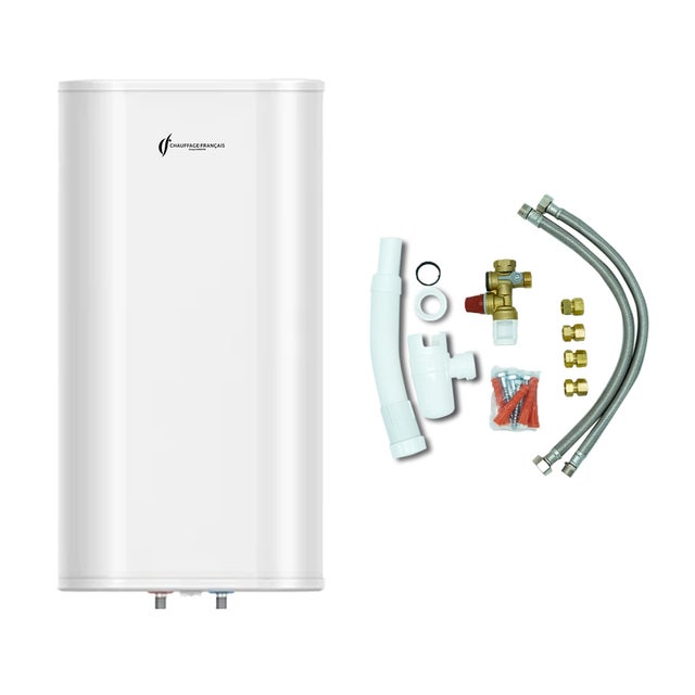Chauffe Eau Electrique Plat Mural Multipositions Valorie Sannover 30 Litres + Kit d'Installation Complet NF
