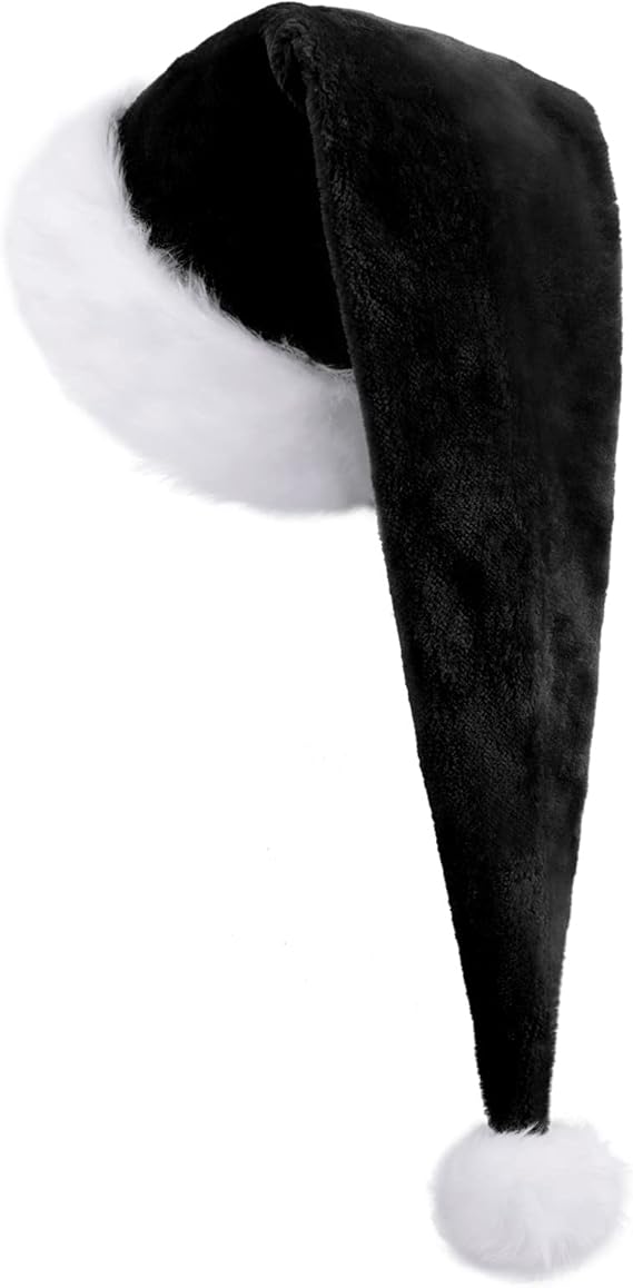 1 sztuka (32*70 cm) Czarna długa czapka świąteczna, czapka świąteczna dla dorosłych mężczyzn i kobiet, czapka świąteczna, czapka Mikołaja