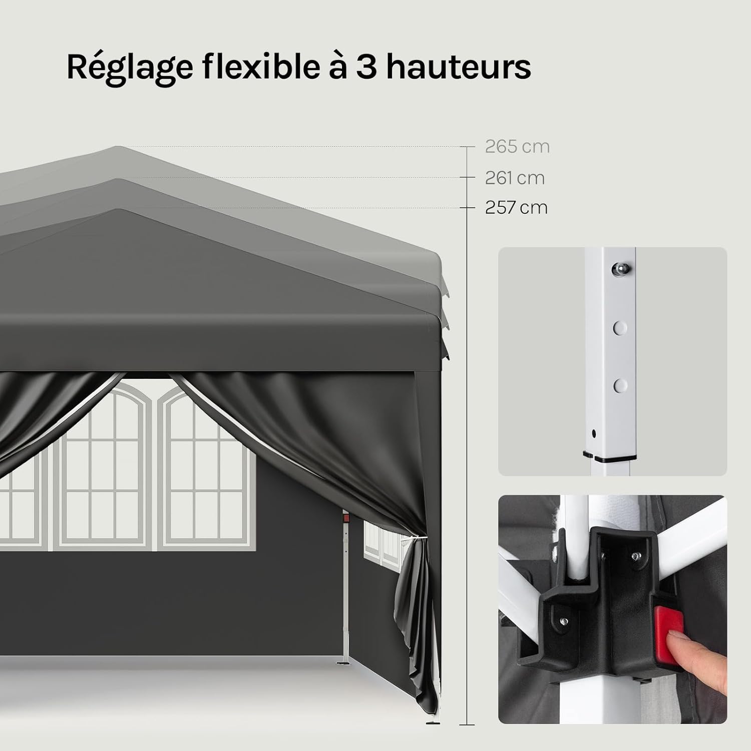Tonnelle de Jardin Extérieur 3x6m, Barnum Pliant avec 6 Parois Amovibles, Système Pop-up, Gris, WOLTU - 5