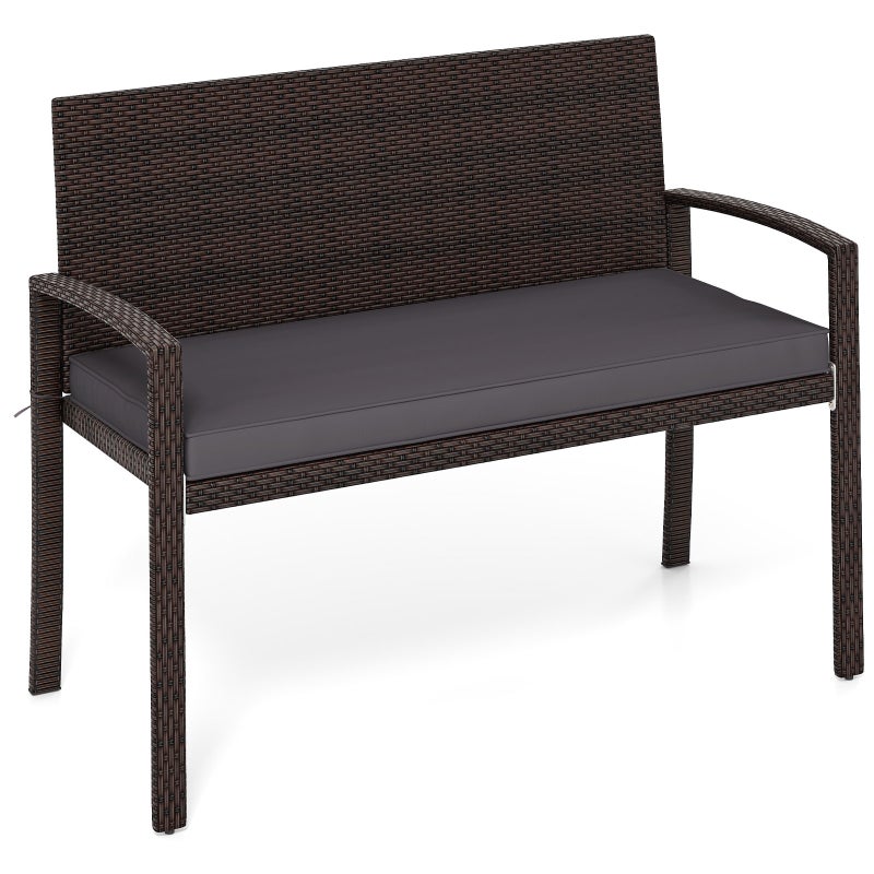 Ławka ogrodowa z polirattanu, z poduszką do siedzenia, odporna na warunki atmosferyczne, 2-osobowa ławka rattanowa, obciążenie do 360 kg