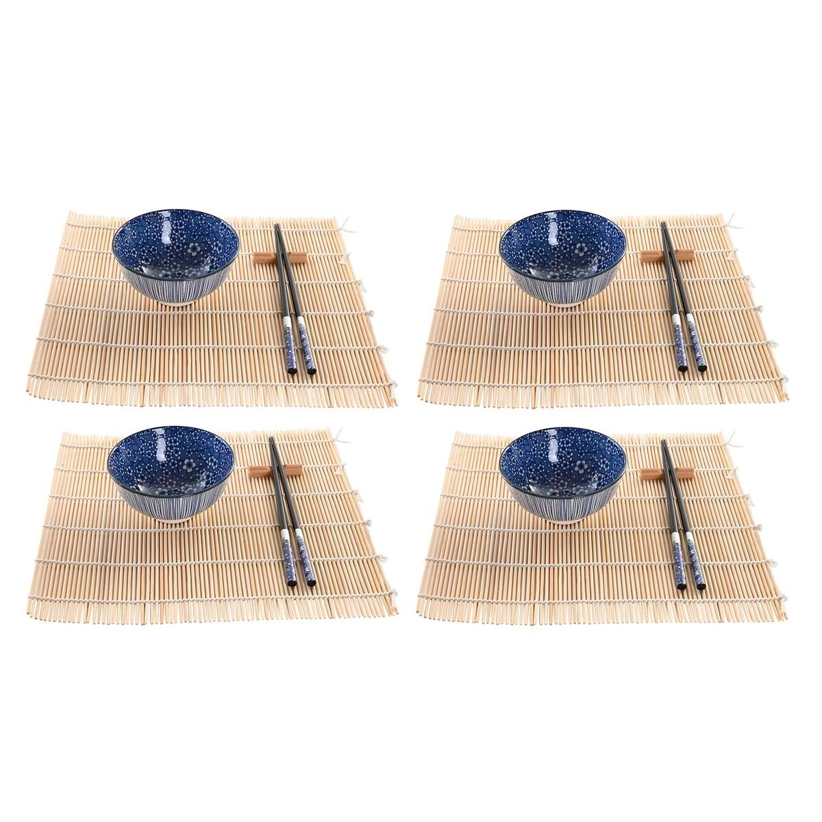 Set Sushi In Bambù E Gres - 16 Pezzi, Colore Nero, Dimensioni 14,5x14,5x31 Cm - Per Preparazione E Servizio Sushi