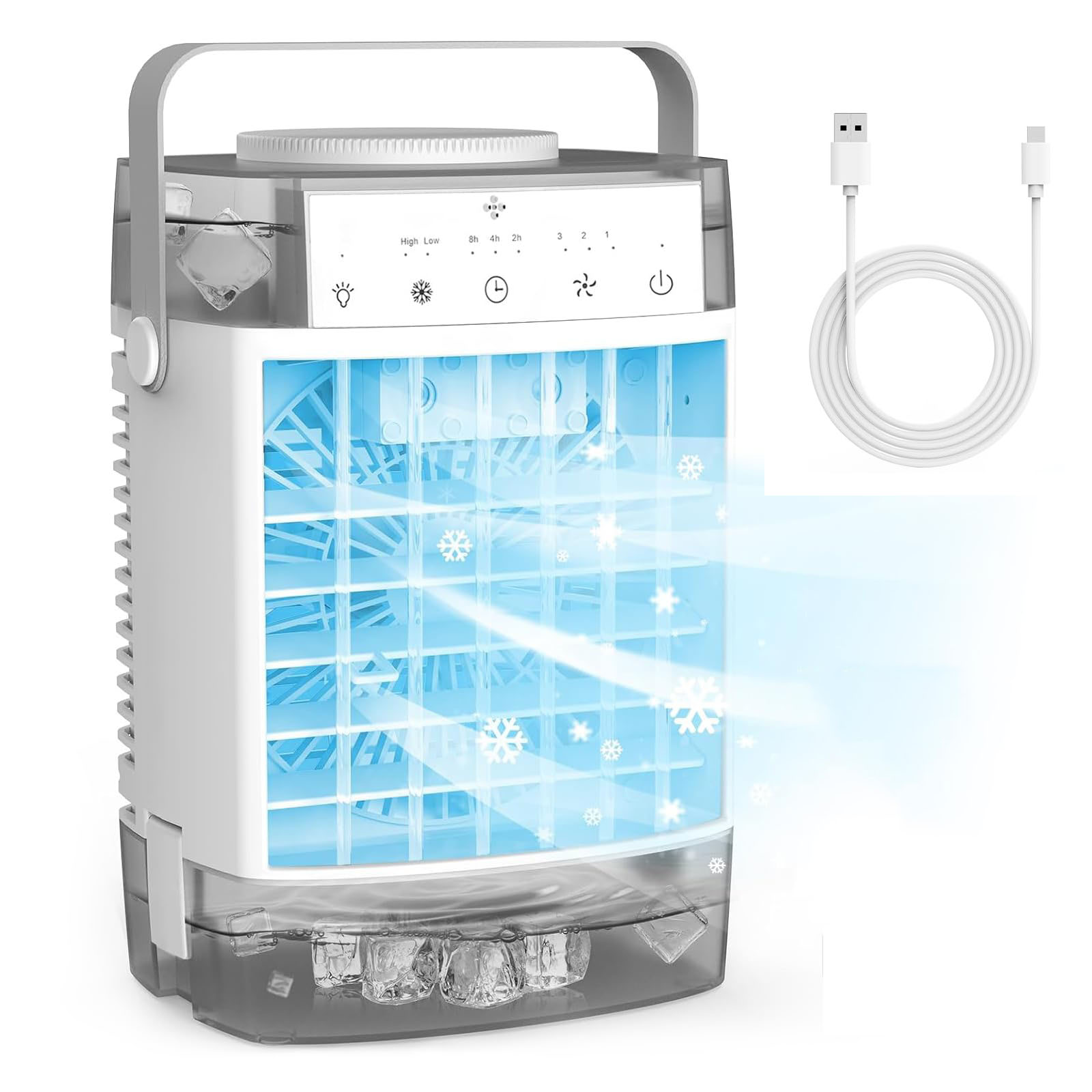 Przenośny klimatyzator wentylator chłodzący powietrze zbiornik na wodę o pojemności ml prędkości tryby zamgławiania timer kolorowych diod LED