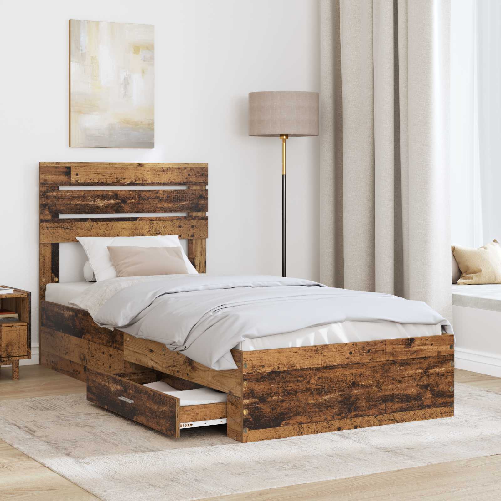 Cadre de lit bois ancien 90 x 190 cm en panneau de bois - 3