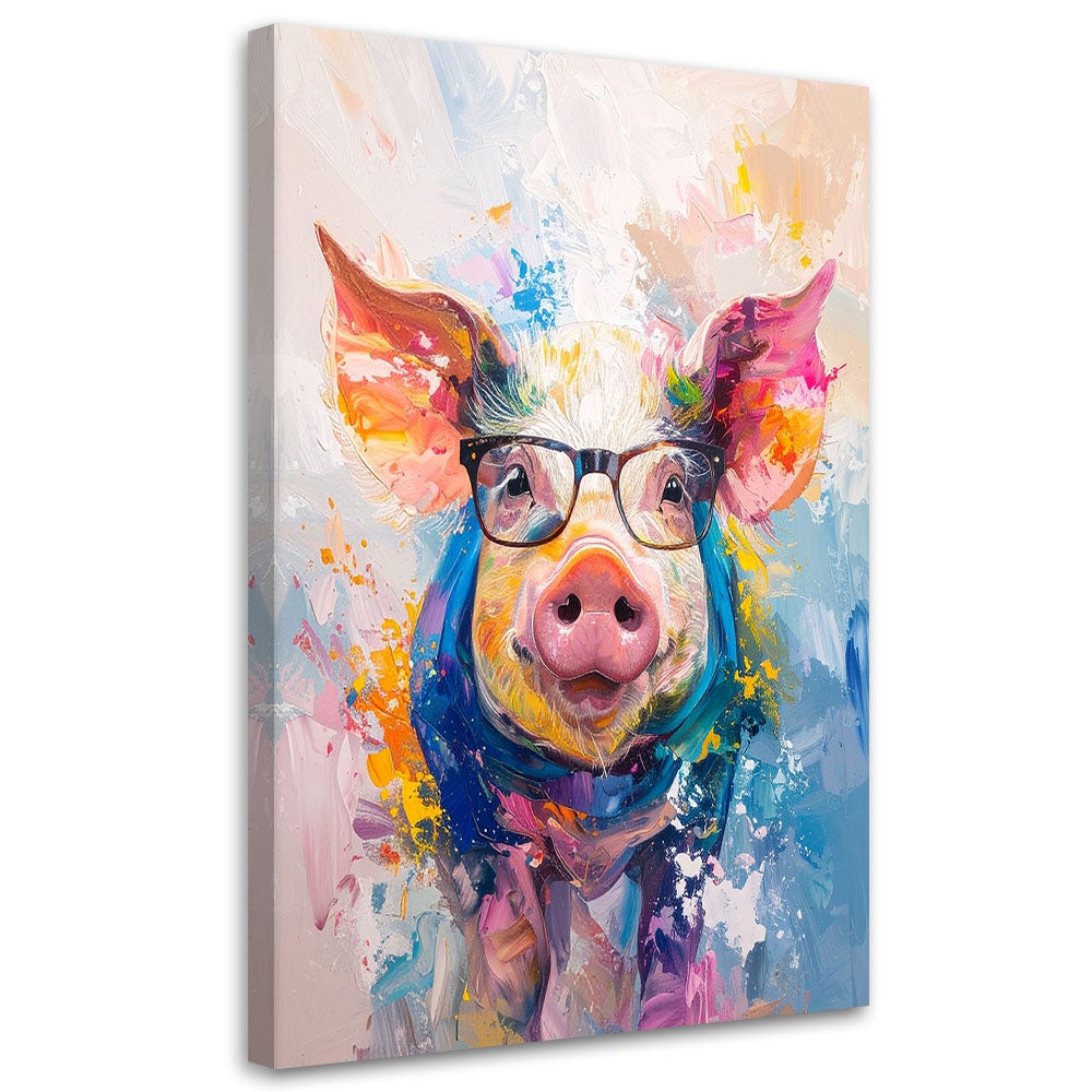 Obraz do pokoju nastolatka dziecka, Kolorowa świnka w okularach 80x120