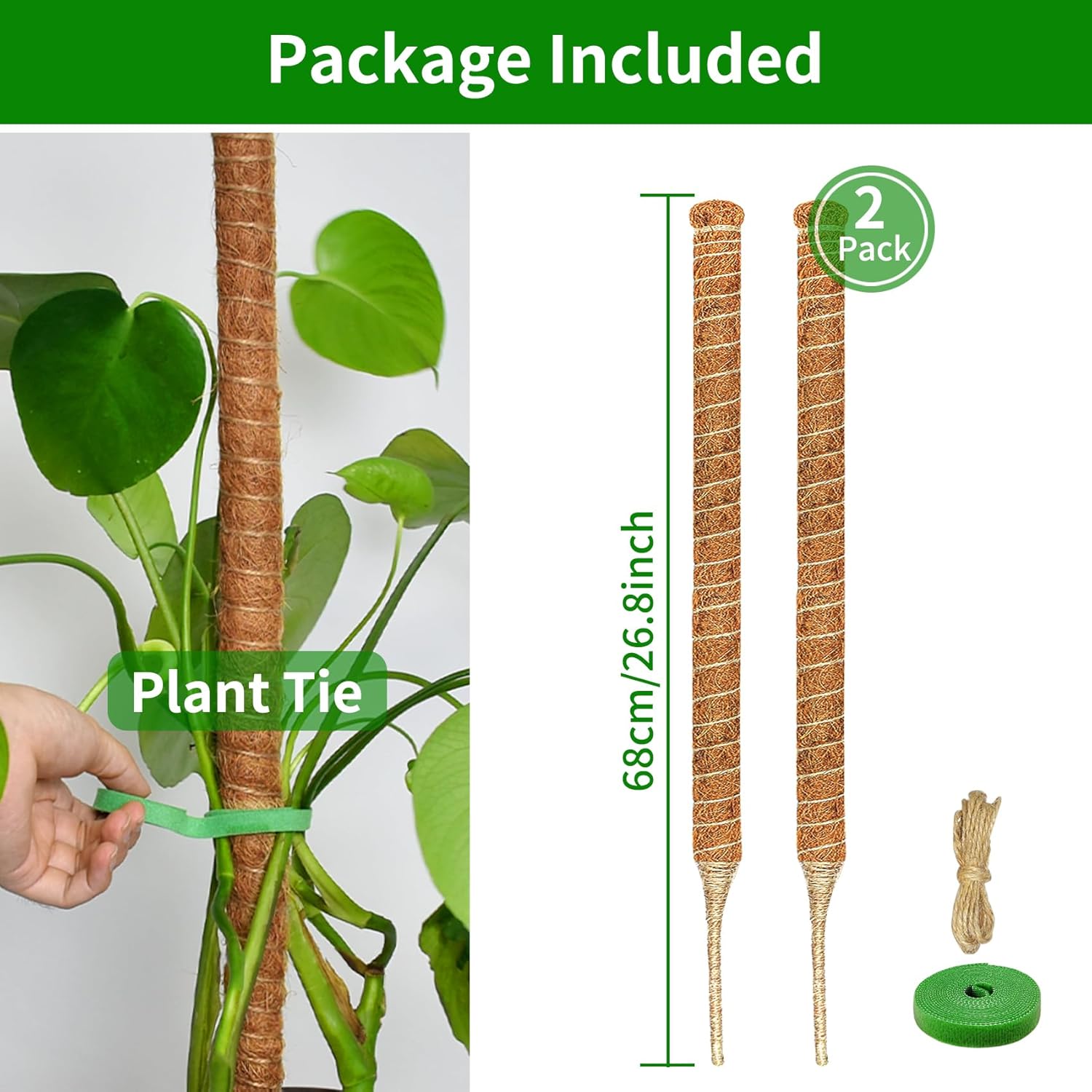 Lot de 2 tuteurs de mousse flexibles de 70 cm, supports pour plantes grimpantes d'intérieur (monstera, pothos, philodendron), pour pots et jardin - 2