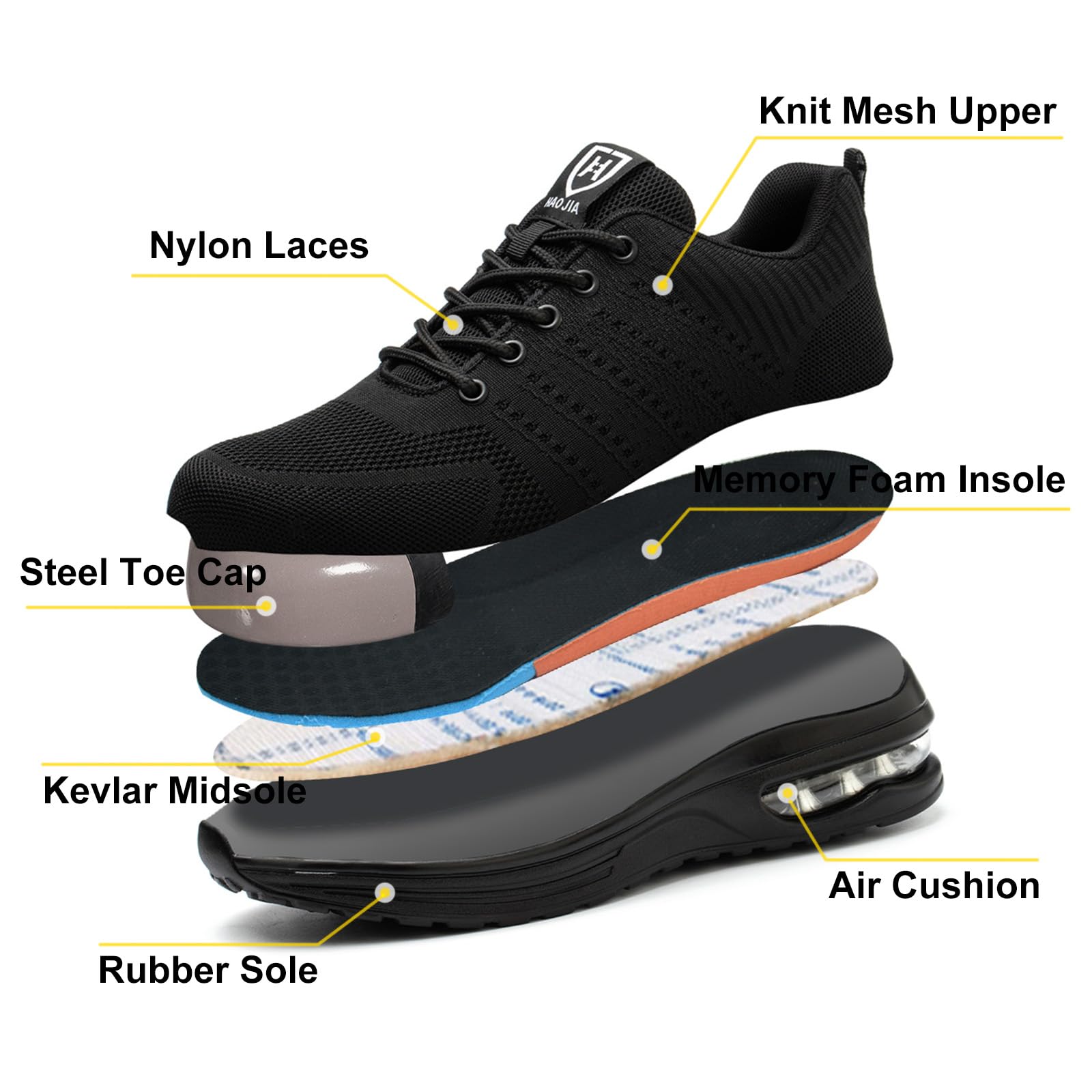 Chaussures de Sécurité Hommes Femmes Légère Basket Securite Confortable Antidérapante Chaussures de Travail Respirantes - 7