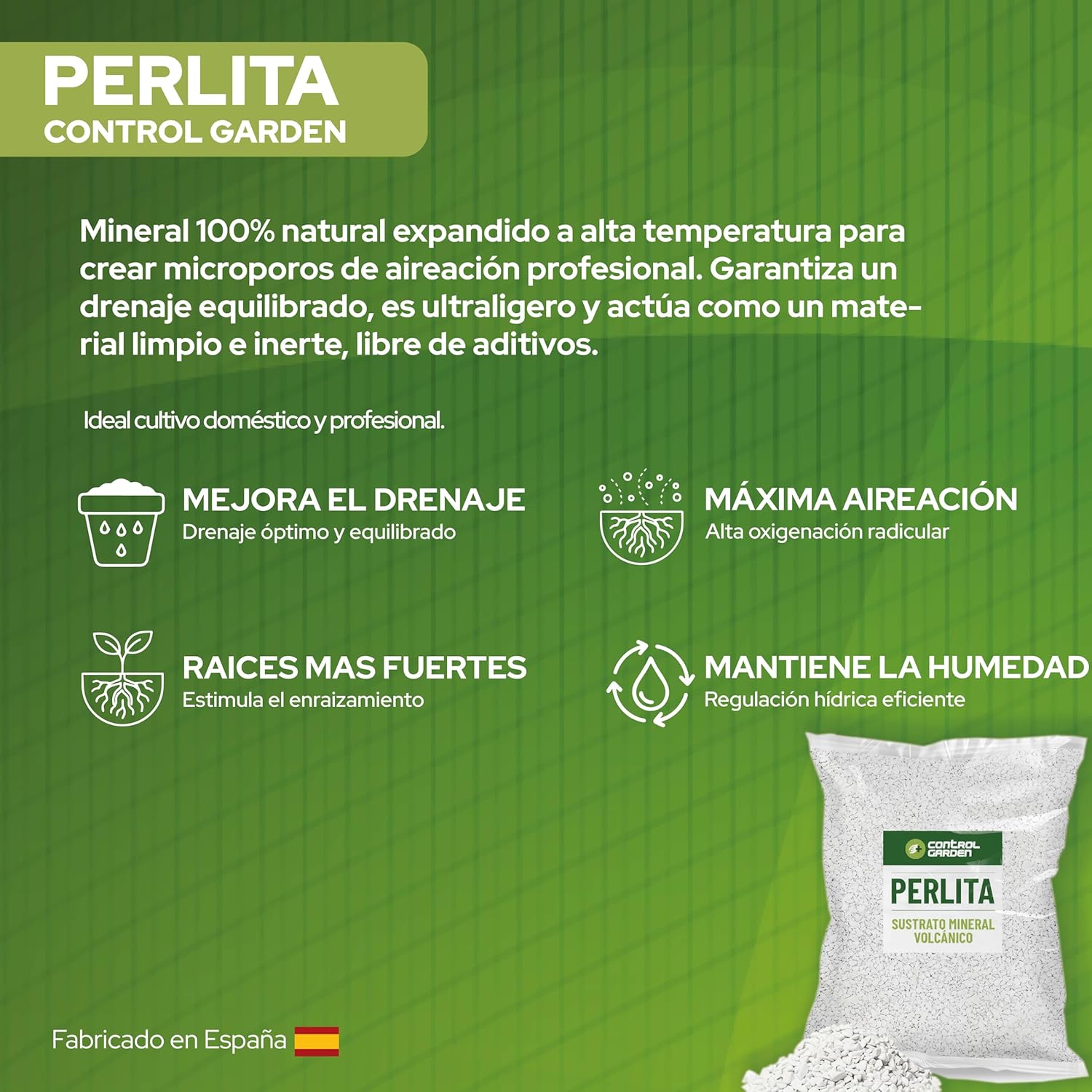 CONTROL GARDEN Perlita 20L | Tierra para Plantas y Cultivos Interior y Exterio | Sustrato Natural para Semillas | Fabricado en España - 6