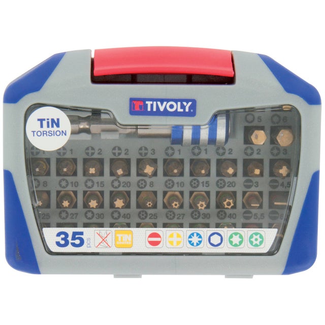 Tivoly • Coffret 35 pièces -34 embouts torsion revêtus TiN • 1 porte-embout magnétique Quick change
