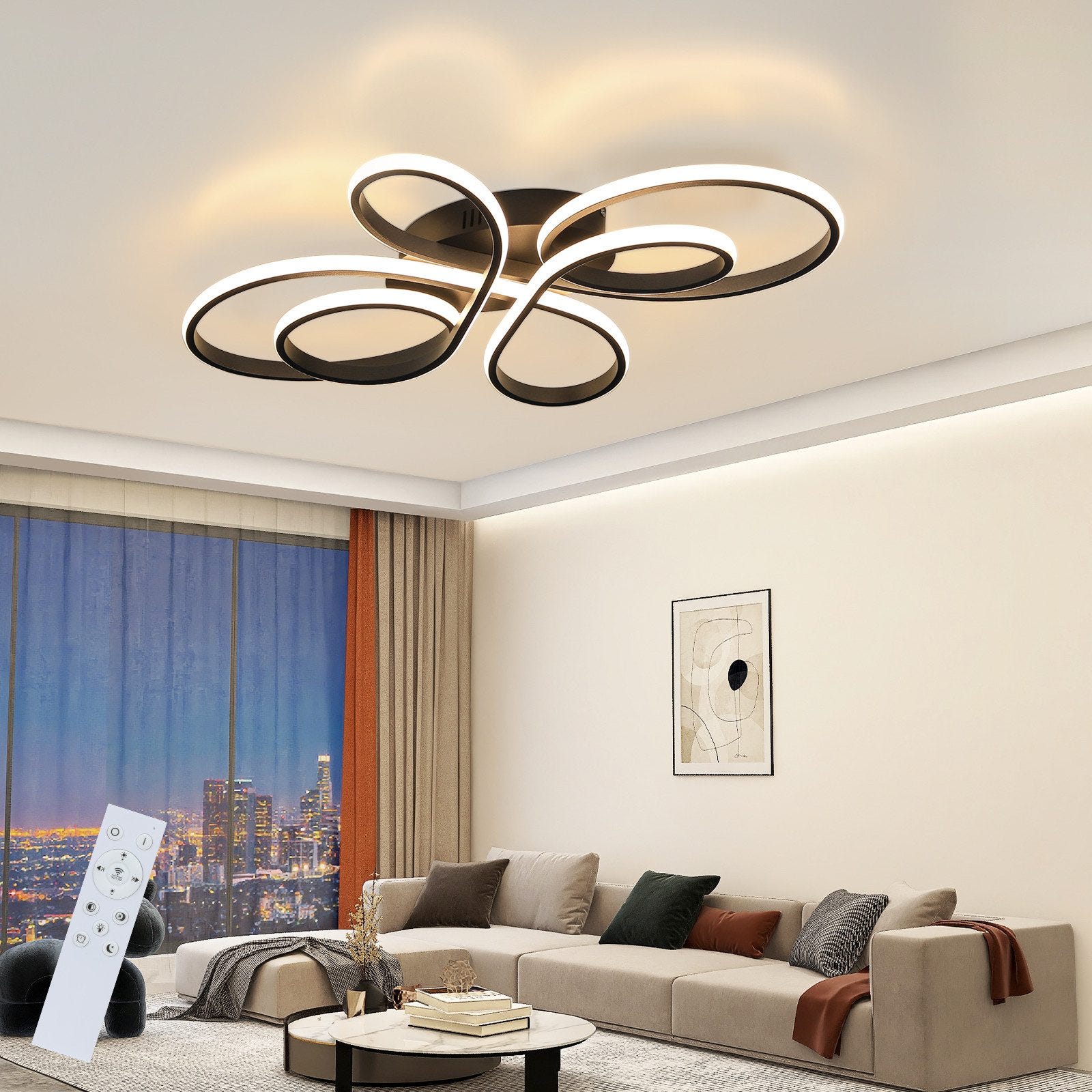 NETTLIFE Plafonnier LED moderne à intensité variable, noir, 66 cm, 65 W ...