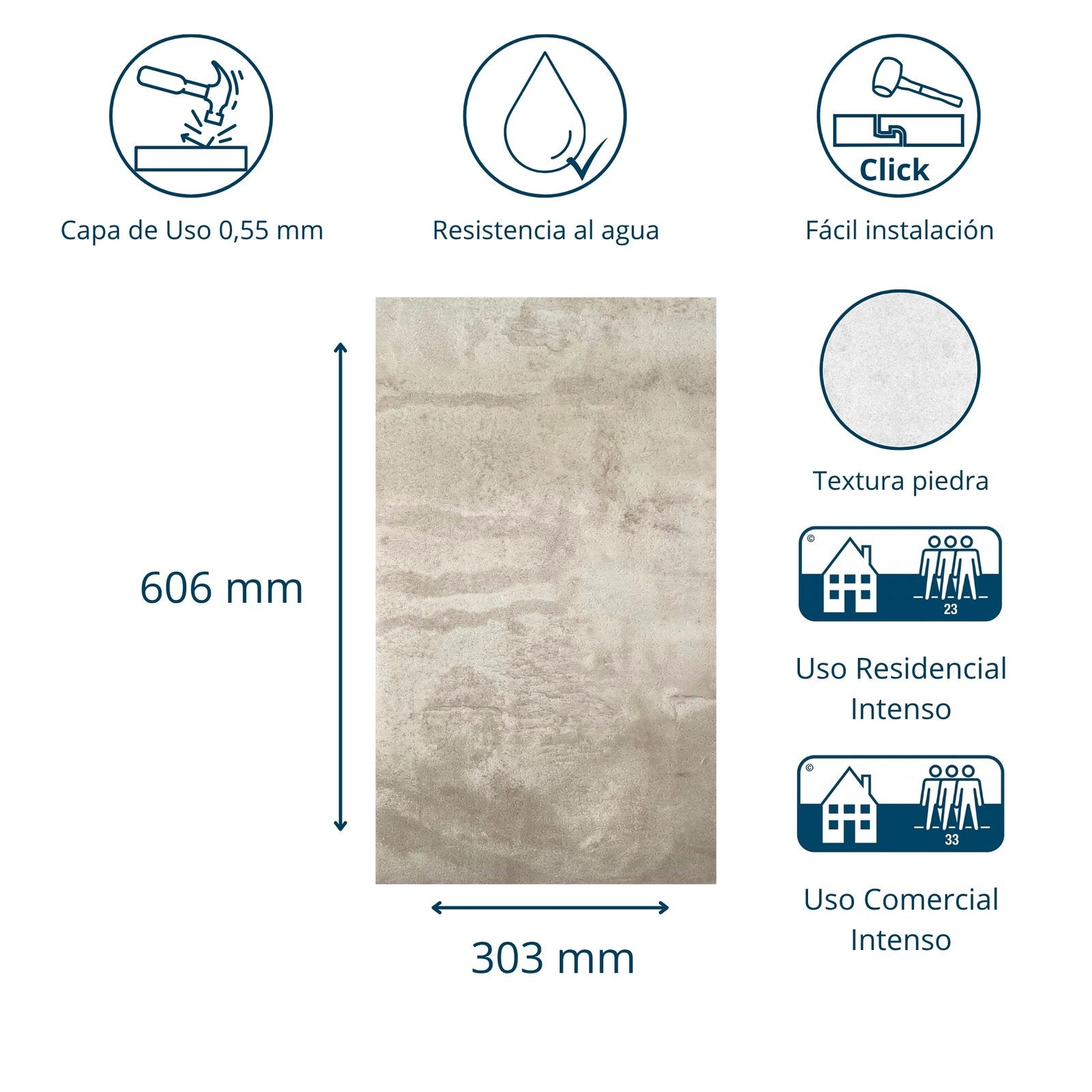 Suelo vinílico SPC clic Extrem 6mm efecto piedra Gris Arena ISOVEX (1,84 m²) - 2