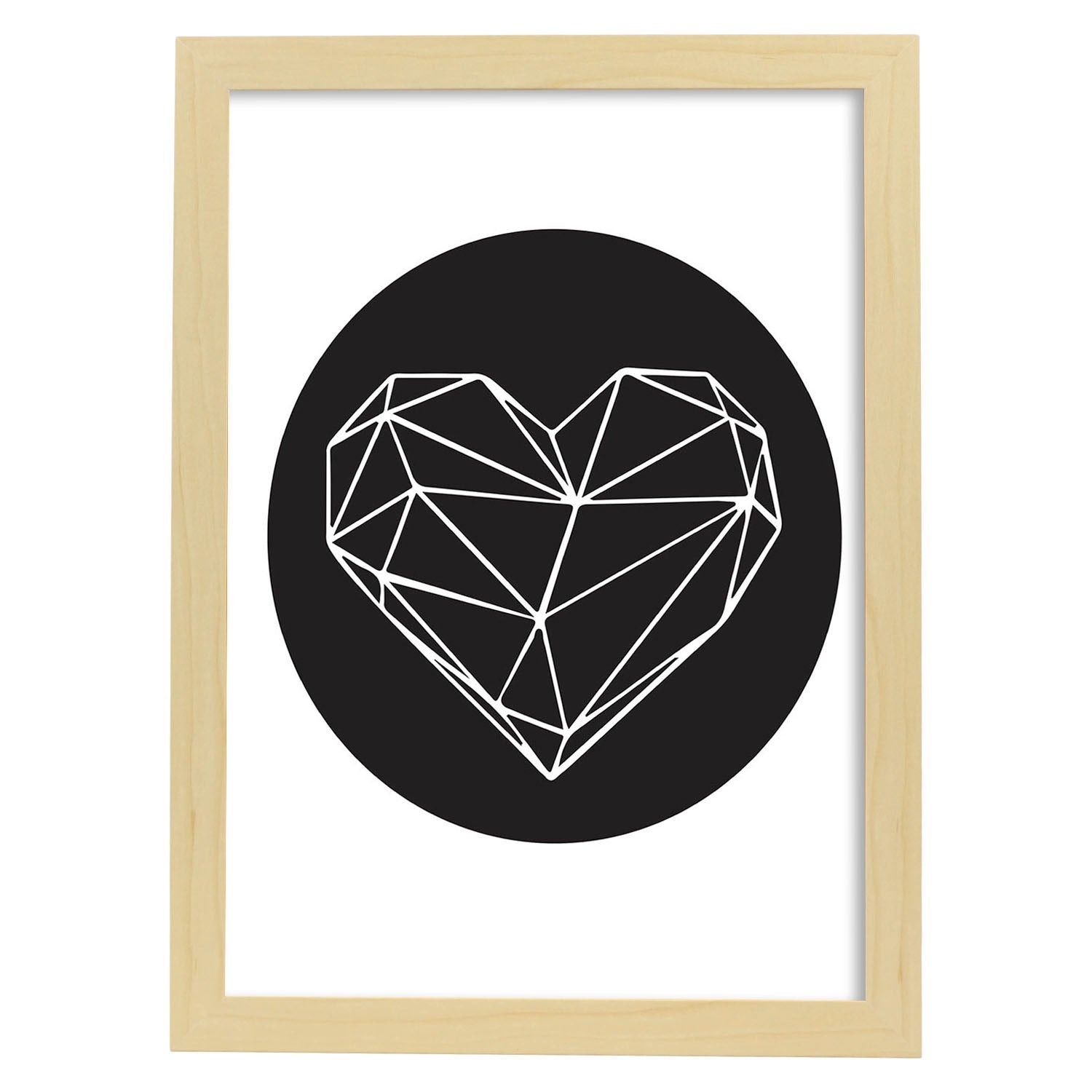 Poster con dibujo nordico de lineas. lamina corazon diamante, ilustrada con con lineas y formas marco blanco - a3