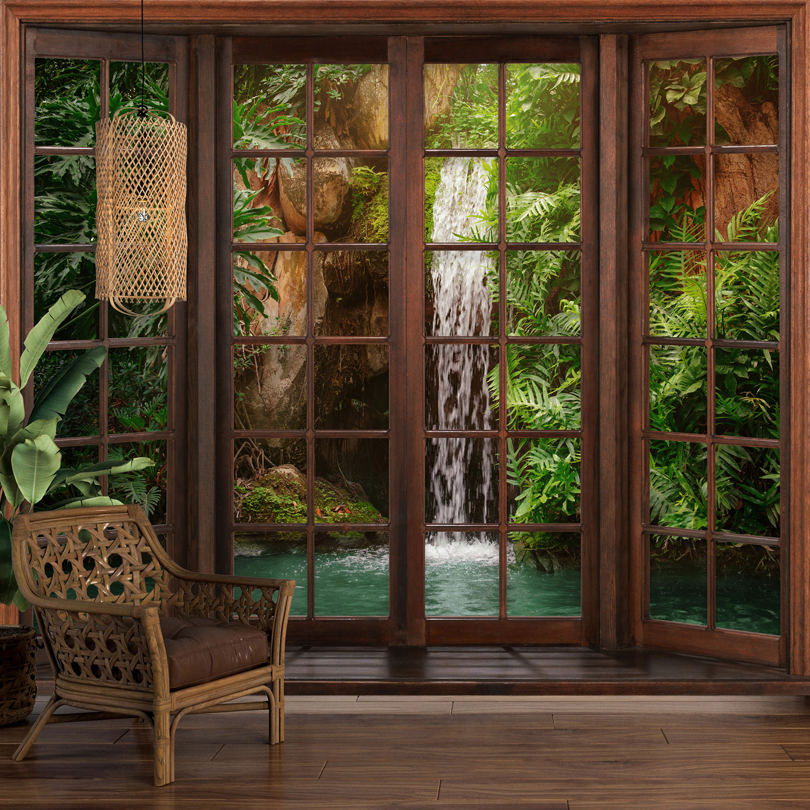 Sticker Porte Poster Plante Verte Papier Peint Effet Trompe-l