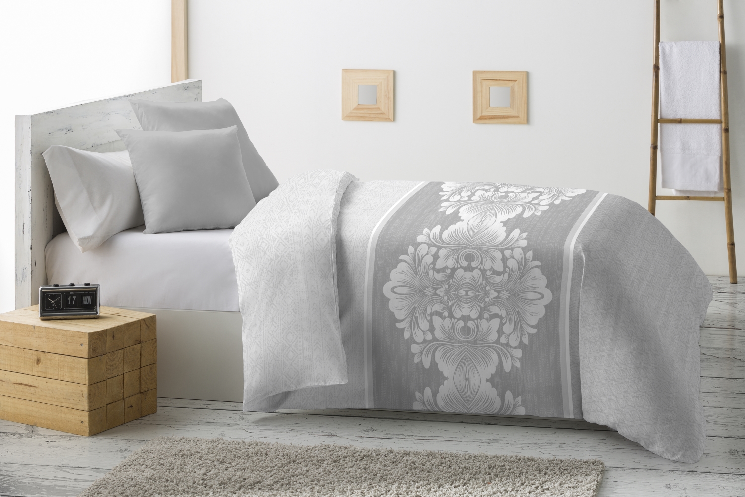 Haradeco edredón nórdico estampado para cama 150 , cubrecama 250x260cm reversible confecciona microfibra- bragi gris