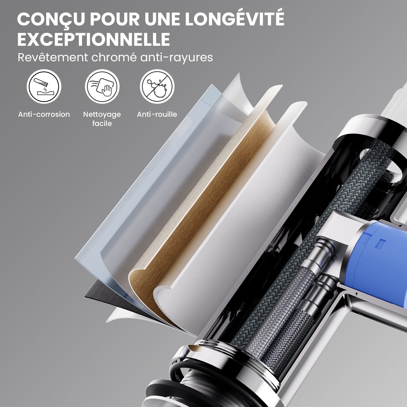Cecipa max Robinet de Cuisine avec Douchette Extractible, Mitigeur de Cuisine en Inox, Robinet de Cuisine Rotation à 360° - 5