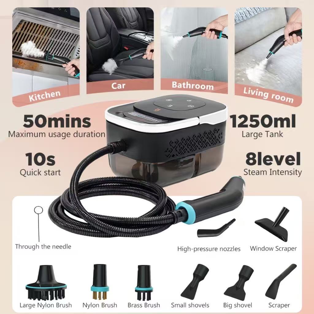 FULEADTURE Juego de limpiador a vapor de 10 piezas, 3KW, potente hidrolavadora de alta presión, adecuada para limpiar manchas de aceite y alfombras. - 2