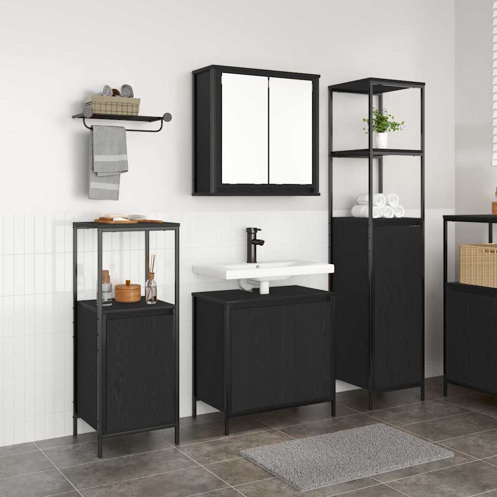 vidaXL Set di mobili per il bagno 3 pcs Nero Legno multistrato
