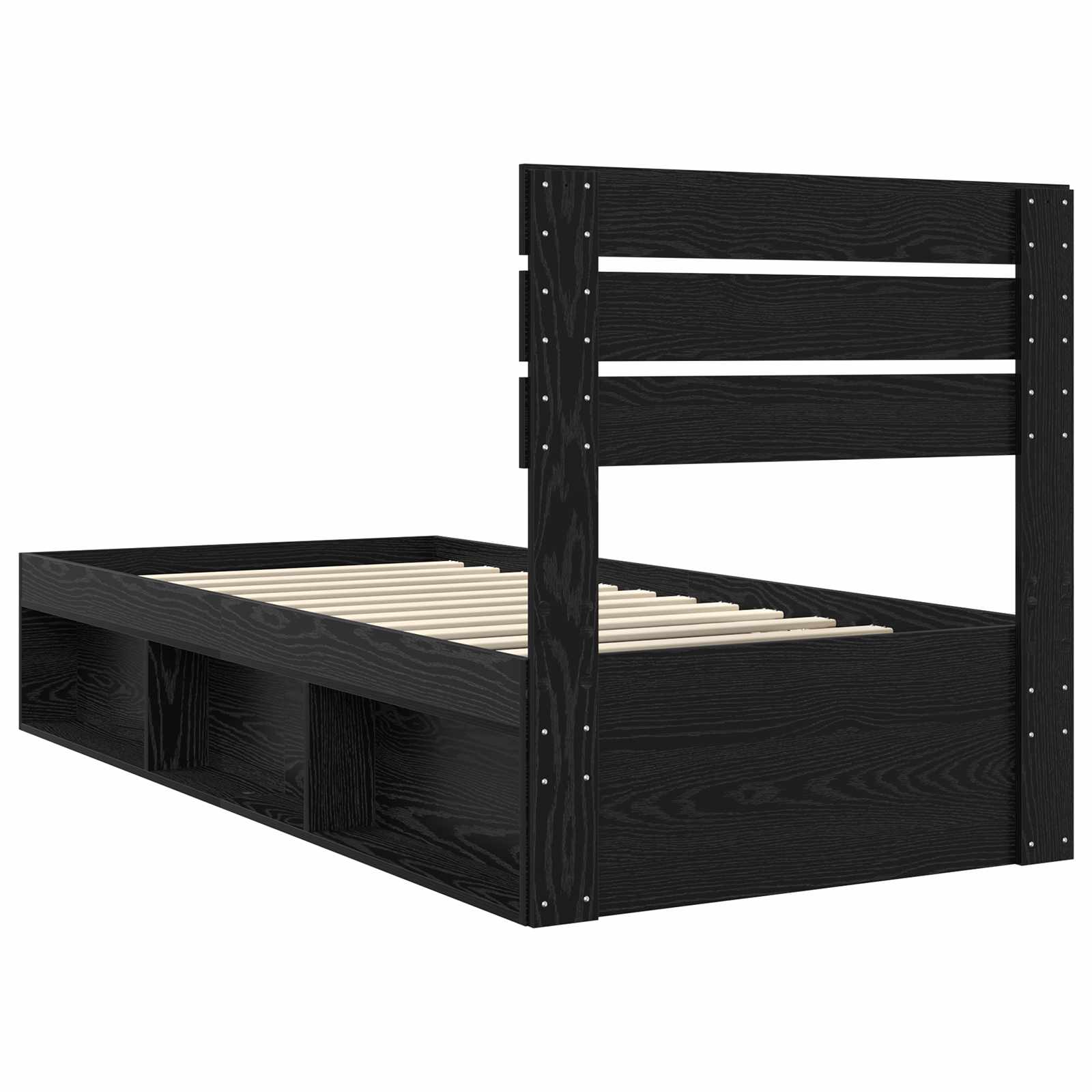 Cadre de lit chêne noir en pin massif pour la chambre, 75 × 190 cm - 9