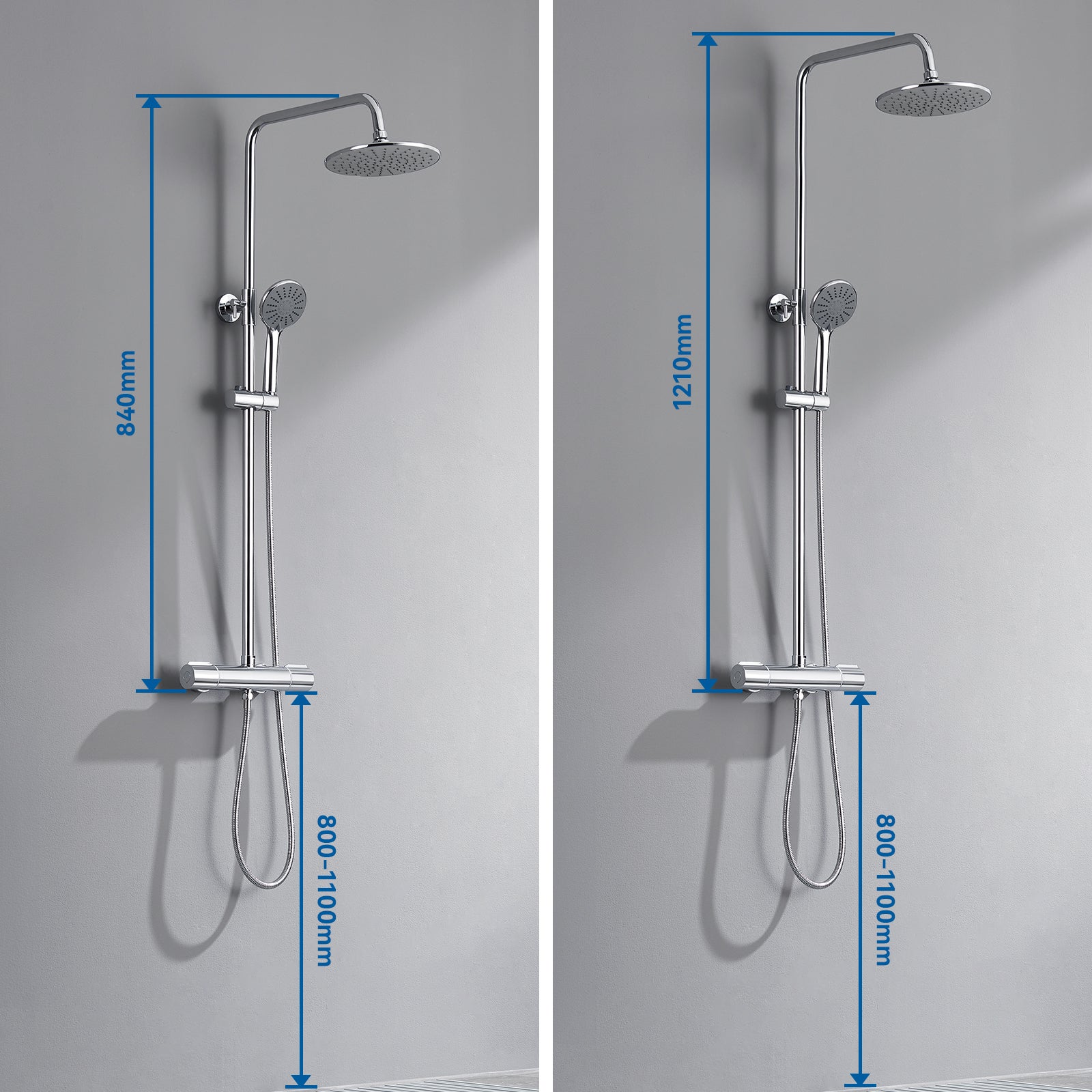 Colonne de Douche Thermostatique Chromé Ensemble Douche avec Douchette à Mains 3 Jets d'Eau Système Douche Thermostatique Hauteur Réglable,EU Modèle - 6