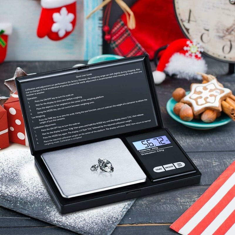 Balance de précision 200 g/0,01 g Petite balance de haute précision avec écran LCD rétroéclairé avec fonction tare (noir) - 2
