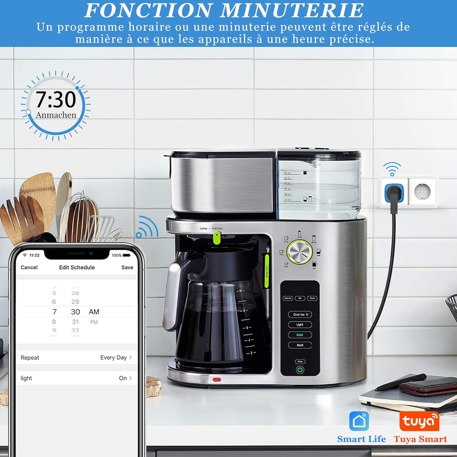Prise Connectée WiFi Intelligente Type E, Prise Programmable avec Minuteur et Télécommande, App Tuya/Smart Life, 16A - 5