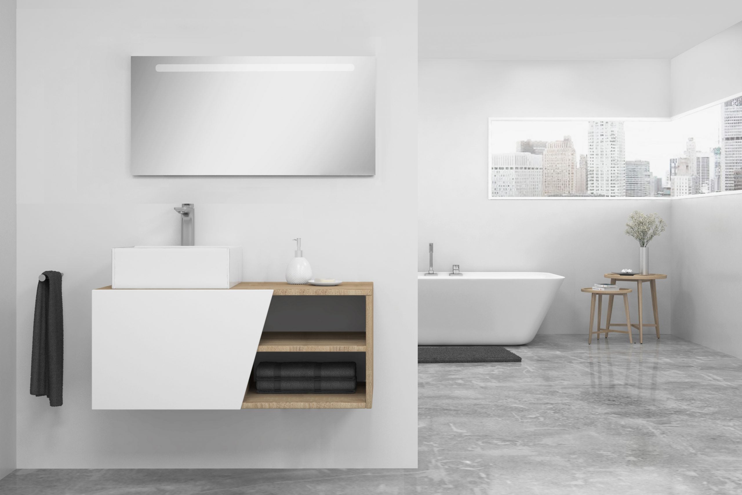 Lomadox Set Mobile Bagno Completo 180 Cm Con Lavabo Ceramica, Specchio LED E Armadi - Antracite/Rovere