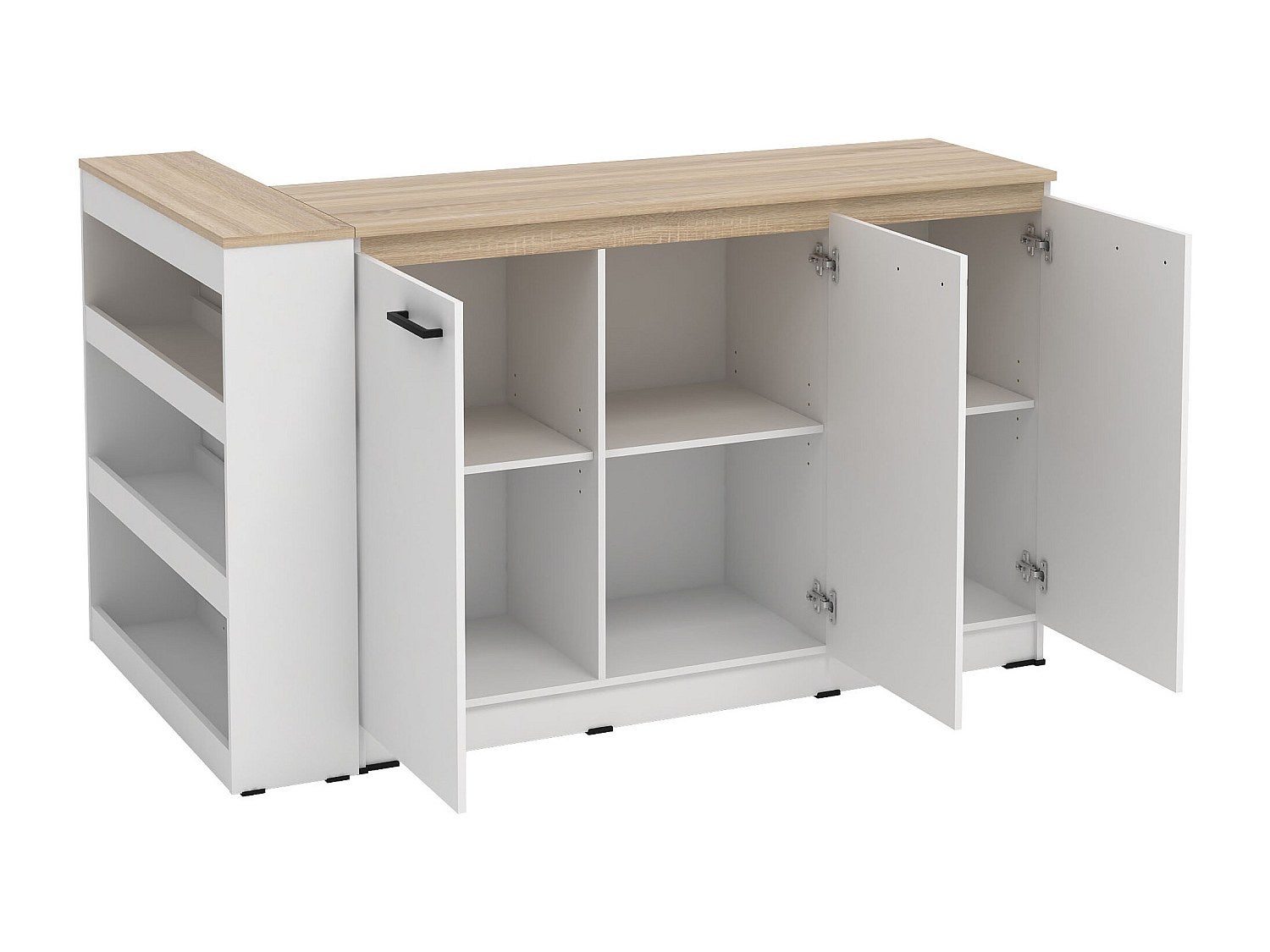 Ensemble îlot central de cuisine + 2 tabourets - Blanc et Naturel clair - NUSICE - 7