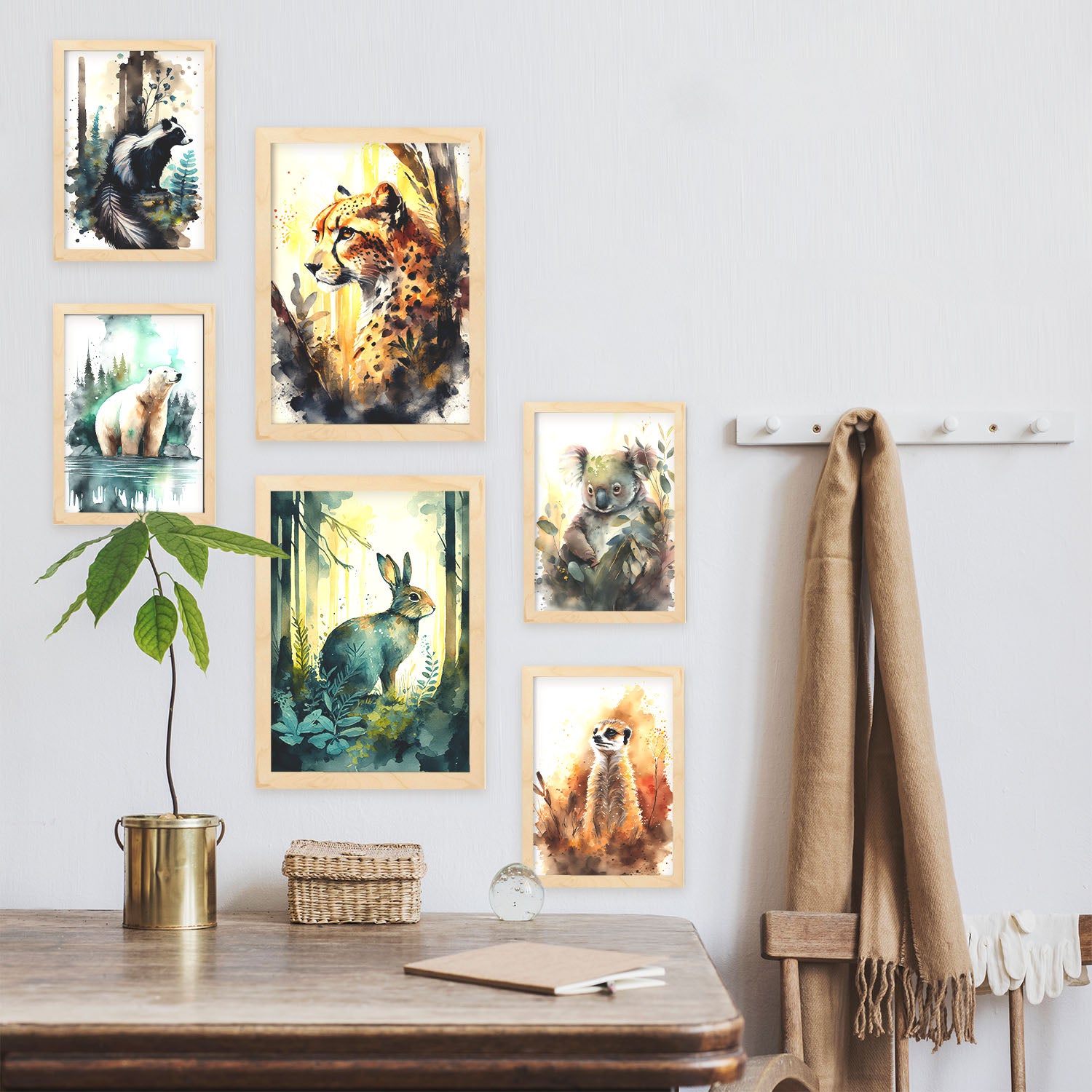 Nacnic posters de bosque profundo coloridas ilustraciones de animales en paisajes naturales estilo acuarela diseño moderno para la a4 & a3 sin marco