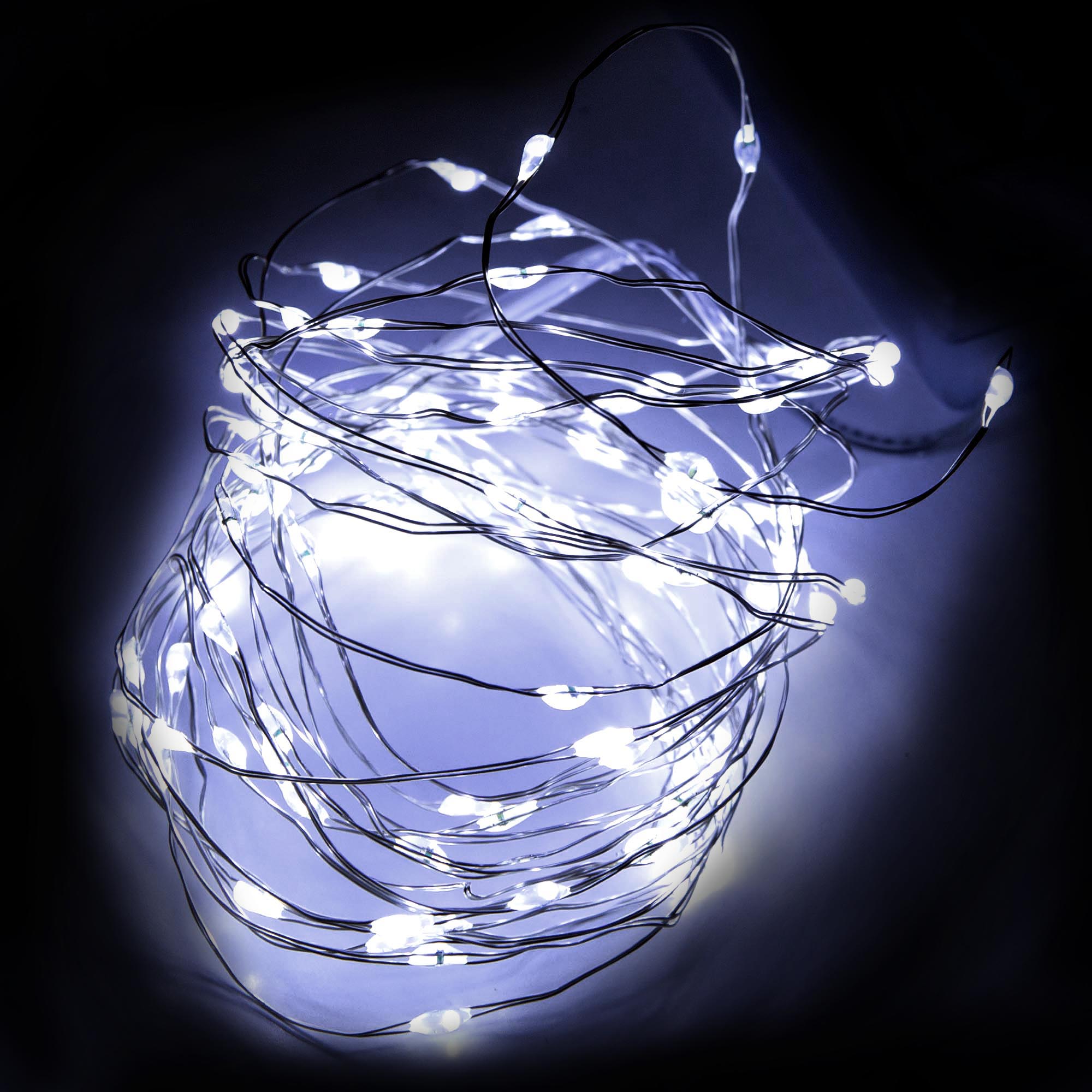 Lampki Druciki Girlanda 80 LED Zimna Biel Na Baterie