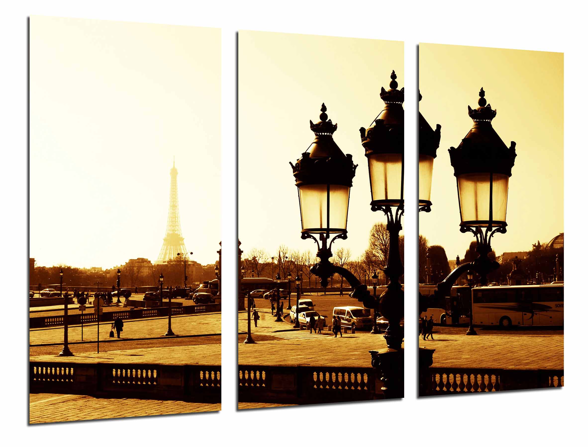 Paisaje sepia ciudad paris, torre eiffel, farola francesa, impresión fotográfica sobre madera, cuadro moderno decorativo