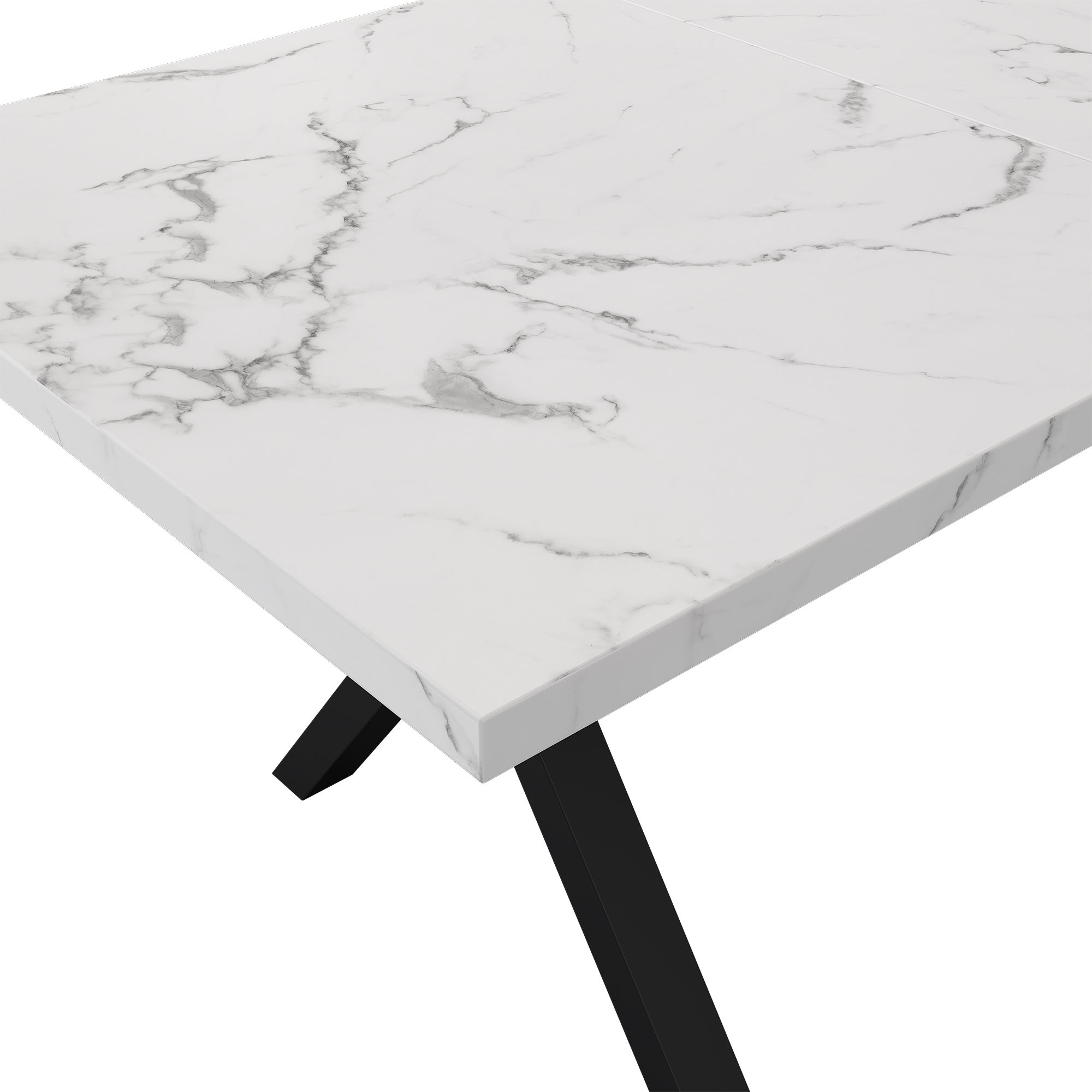 Stół jadalny prostokątny dla 4-6 osób - 140 x 80 x 76 cm - Płyta MDF i metal - Wzór marmuru - Biały + czarny - 9
