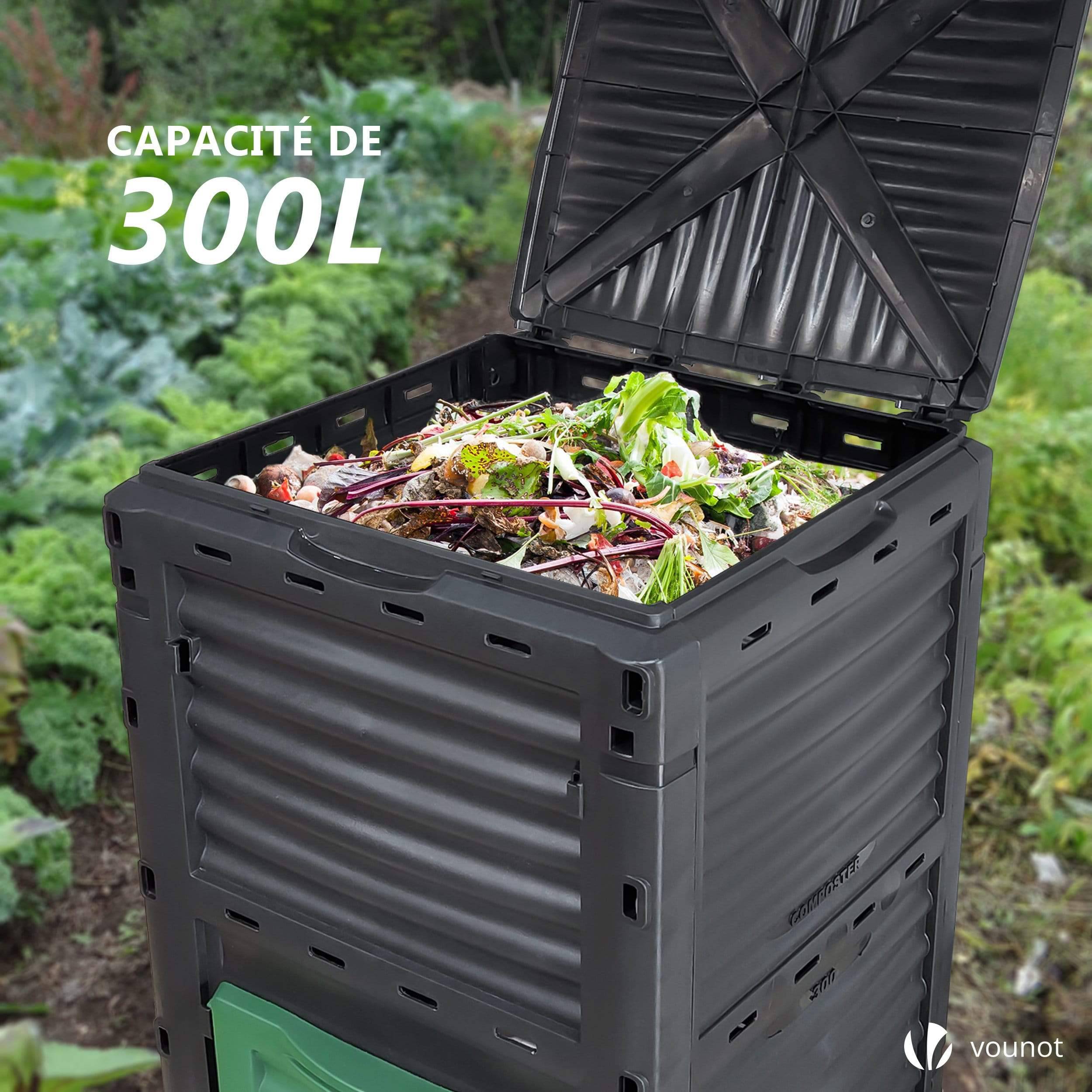 Compostador de Jardín 300L, Compostera Orgánica, Negro y Verde - 2