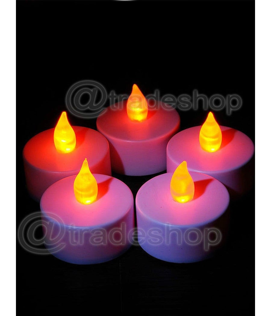 Trade Shop - Set 24 Candele Fiamma Lumini Led Decorative A Batteria Votivi Luce Bianco Caldo - - 2