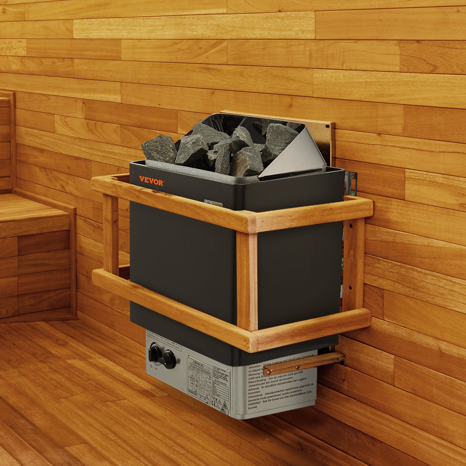 Poêle sauna VEVOR, inox, 8 kW 400 V 3N, minuterie 3 h, 110 °C, pour 8–12 m³, usage spa/hôtel, pierres non incluses - 8
