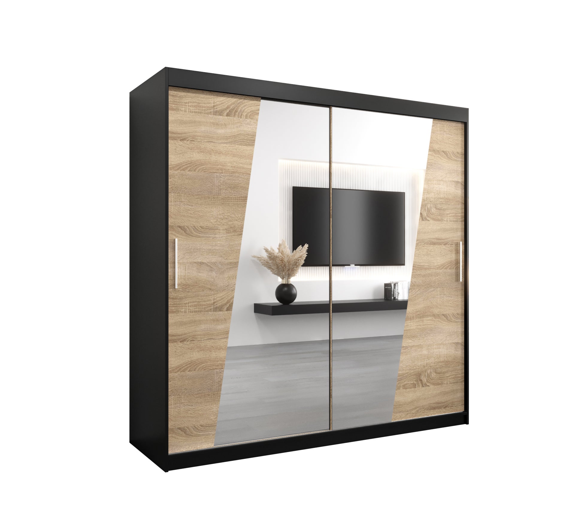 Szafa przesuwna garderoba RHOMB 200 x 62 x 200 cm Czarny + Sonoma - Abiks Meble