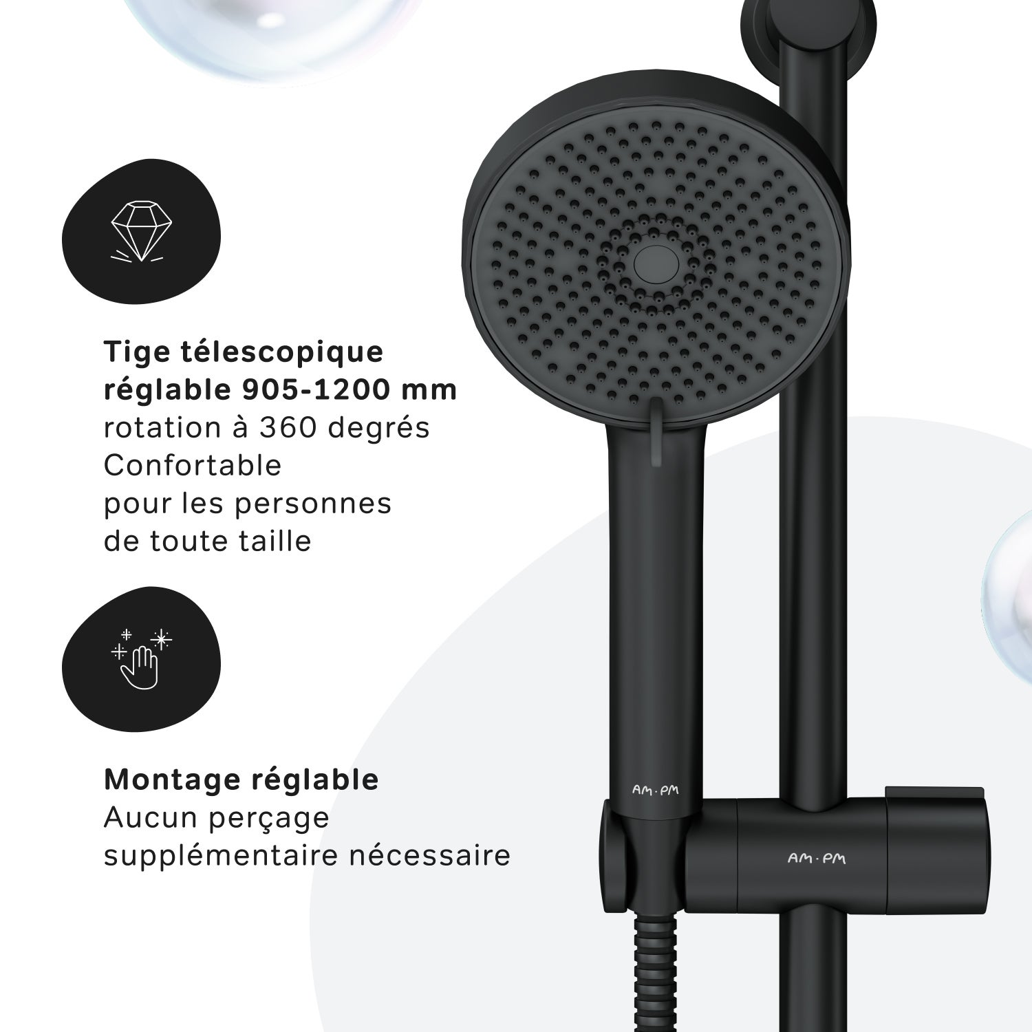 Colonne de douche et bain baignoire sans robinetterie Noir Play F078Y022 AM.PM - 4